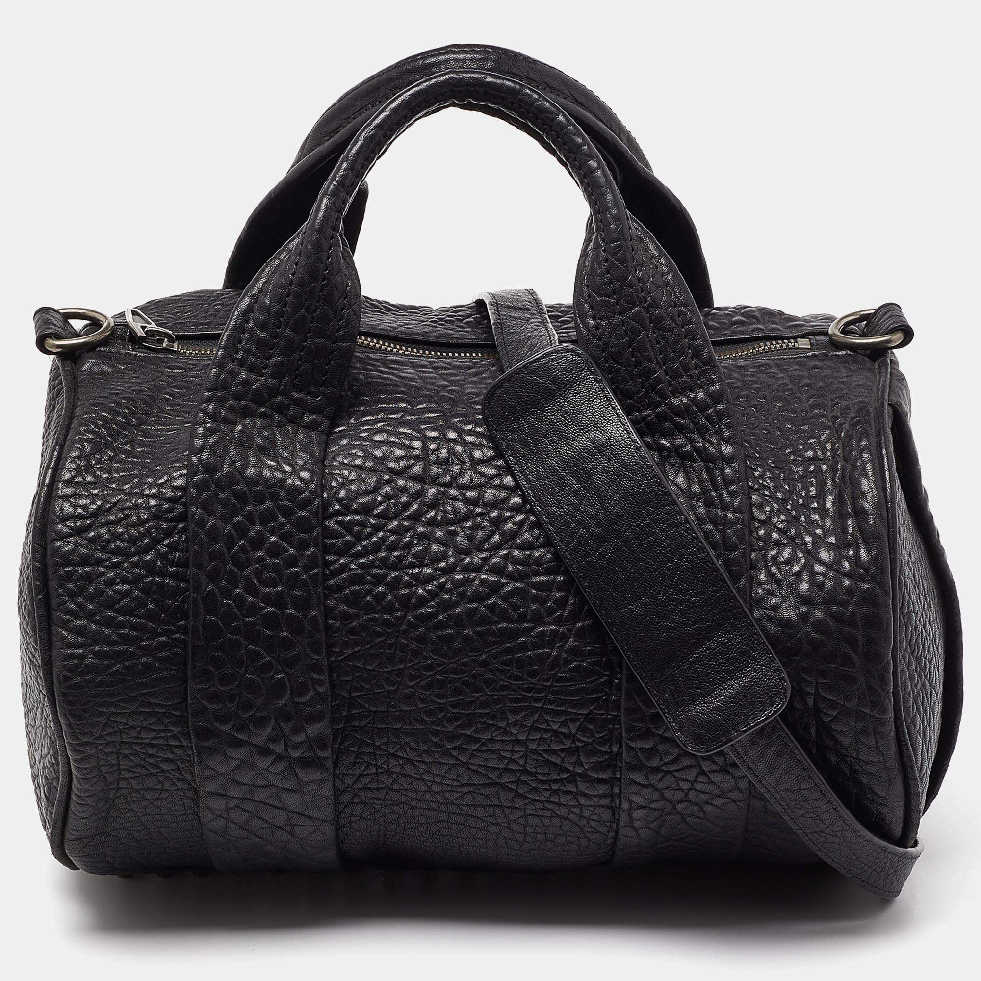Alexander Wang Black Pebbled Leather Rocco Duffle Bag