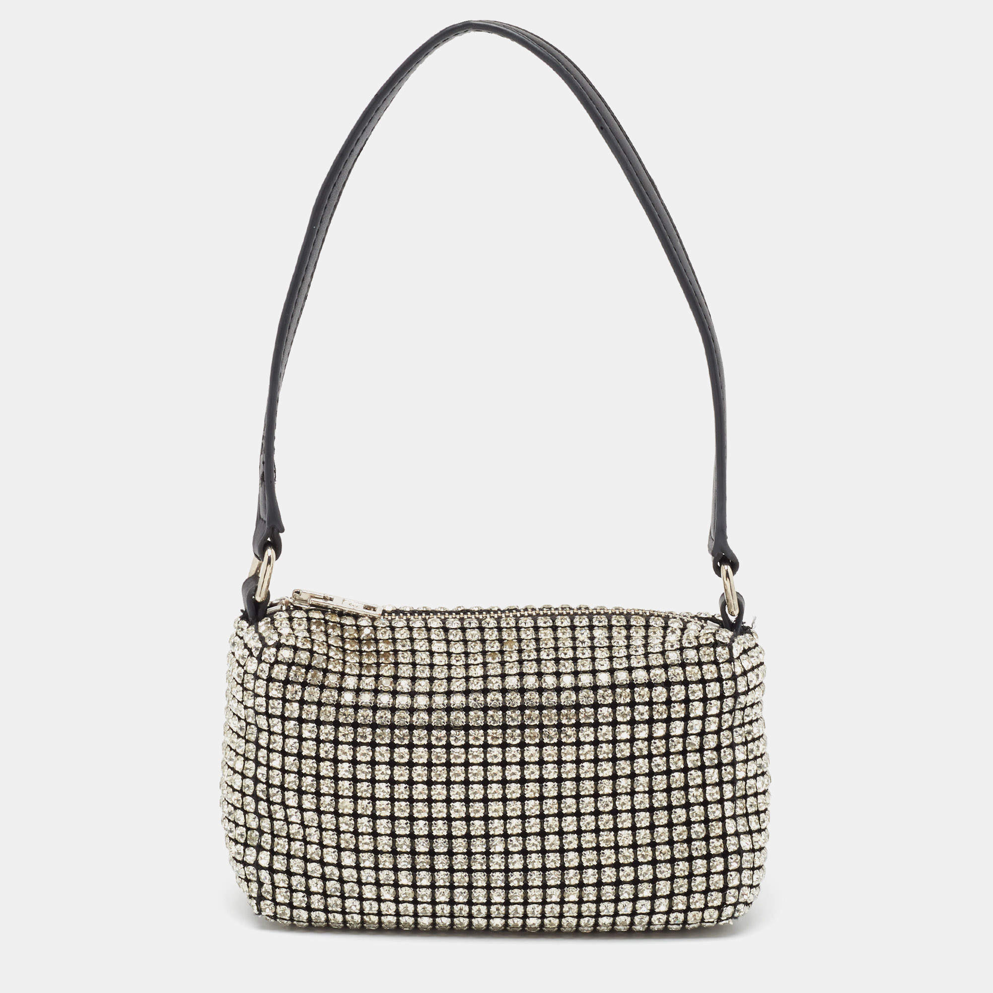 Alexander Wang Black Leather and Mesh Mini Heiress Crystals Pouch Bag