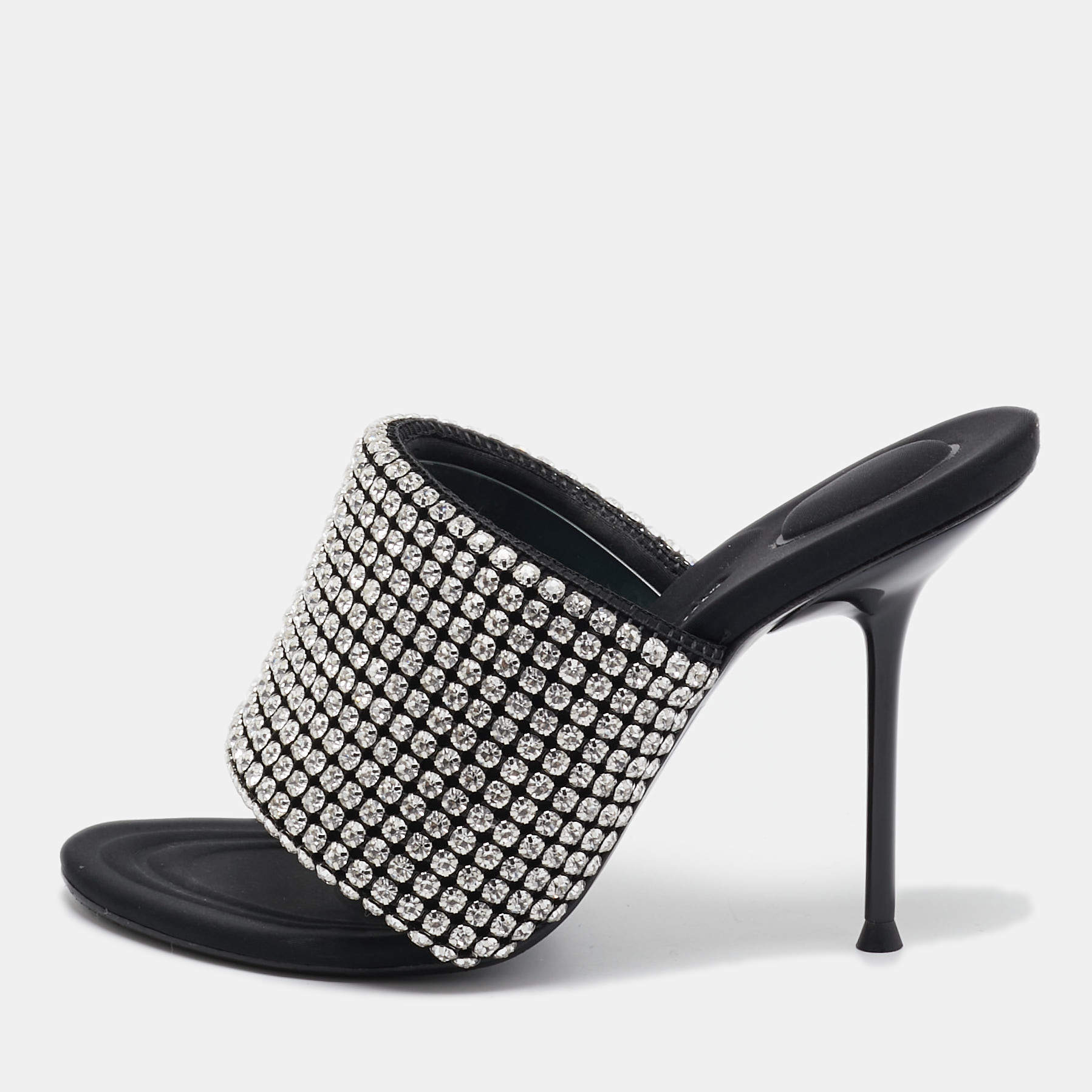 Alexander Wang Black Crystal Embellished Open Toe Slide Sandals Size 38