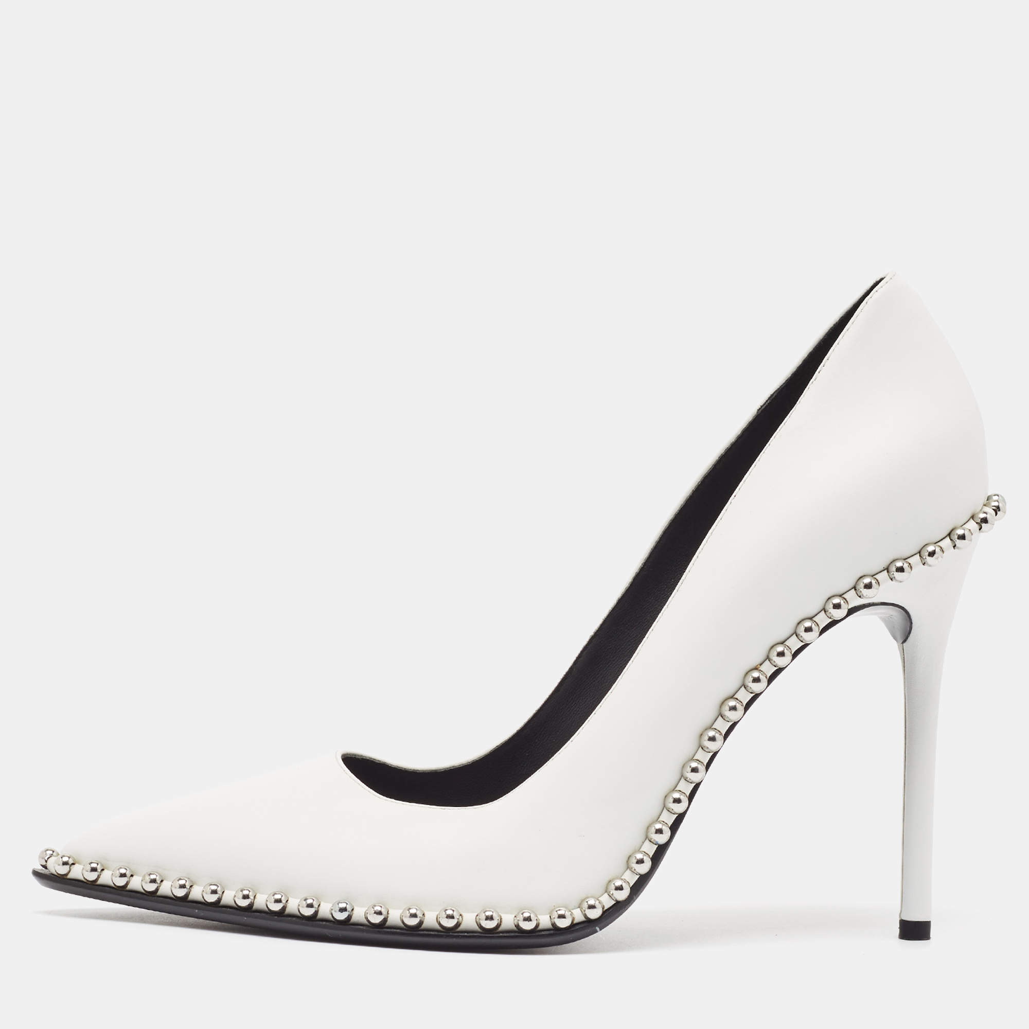 Alexander Wang White Leather Rie Studded Pointed-Toe Pumps Size 39.5