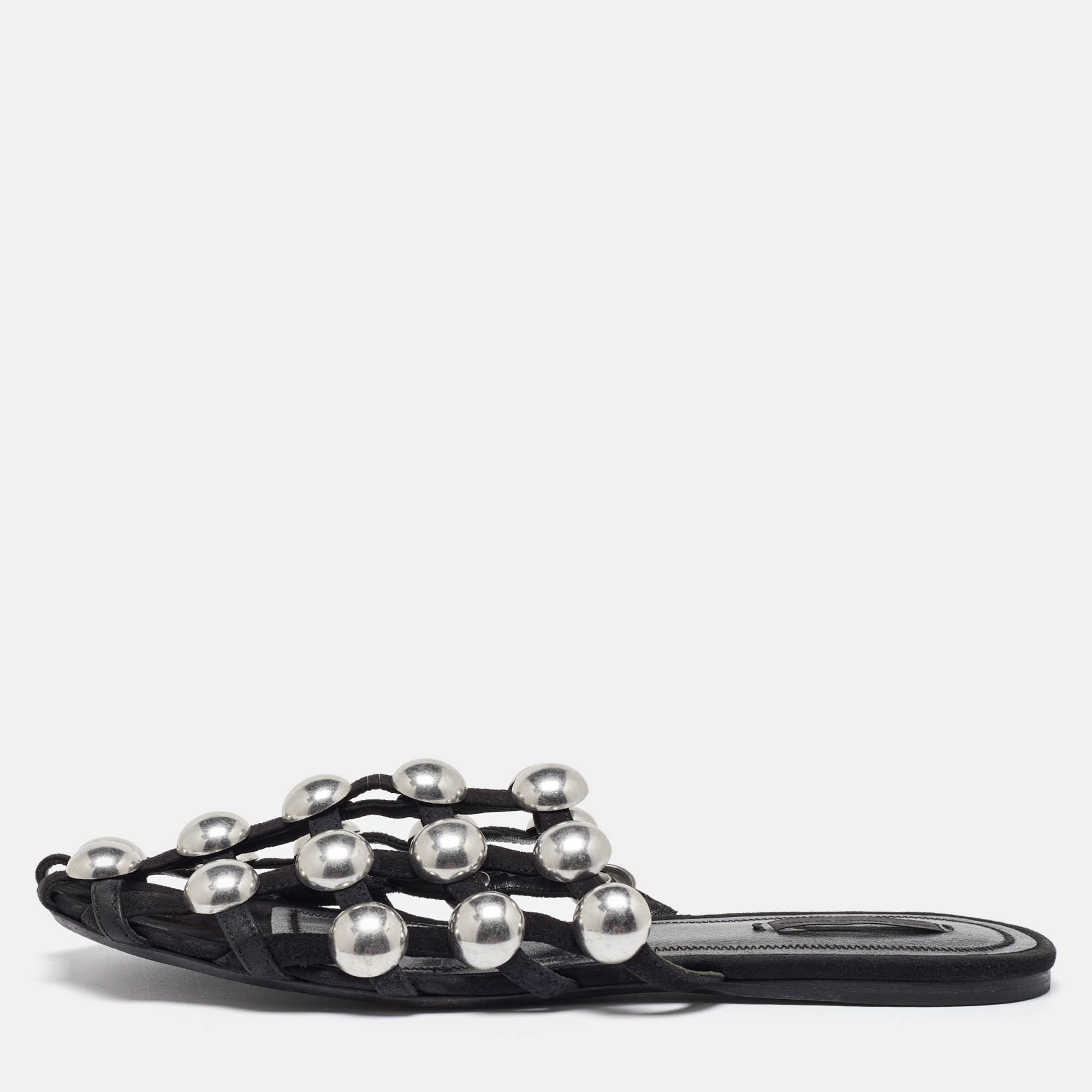 Alexander Wang Black Suede Amelia Studded Flat Slides Size 40