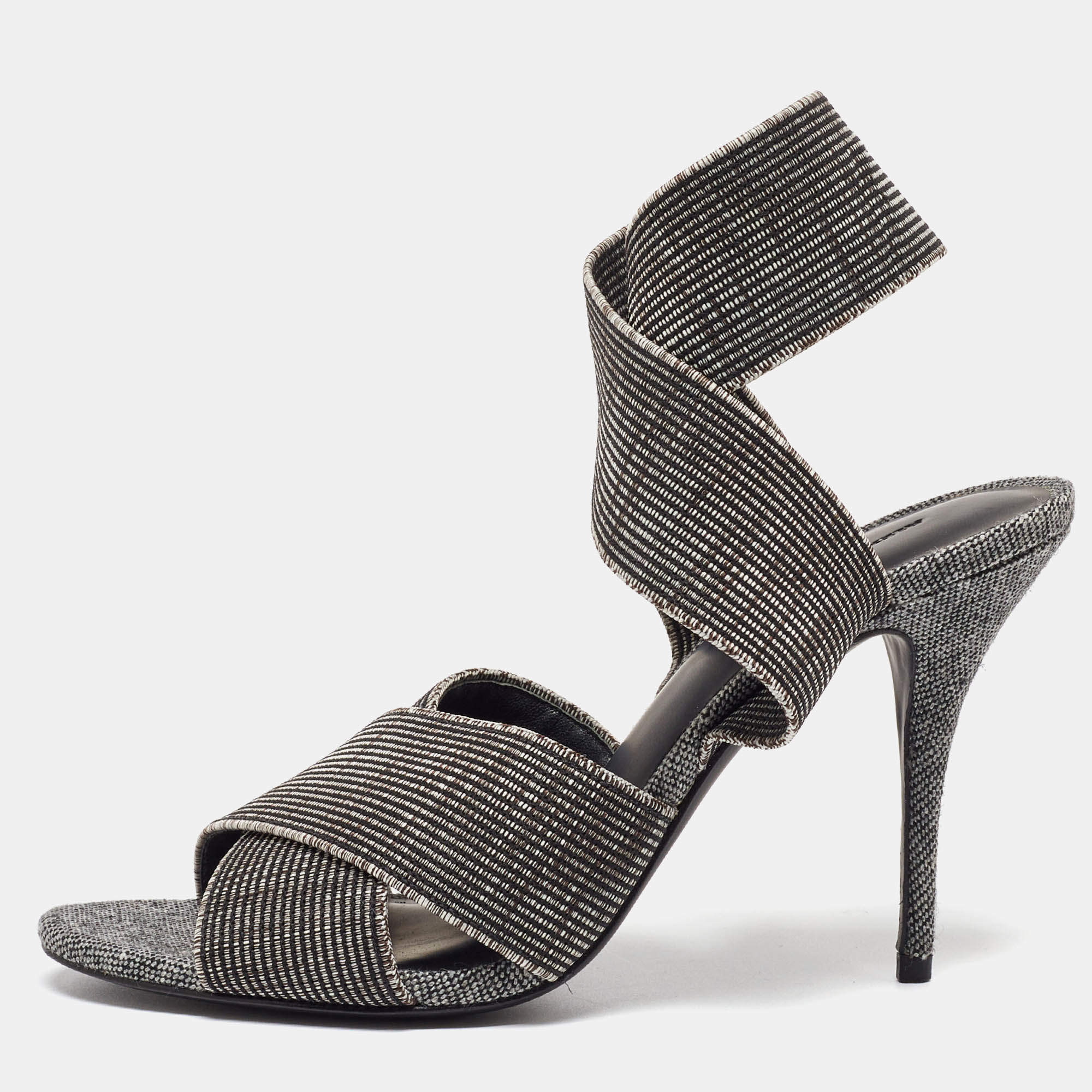 Pre Owned Alexander Wang Grey/Black Canvas Ankle Wrap Sandals Size 37