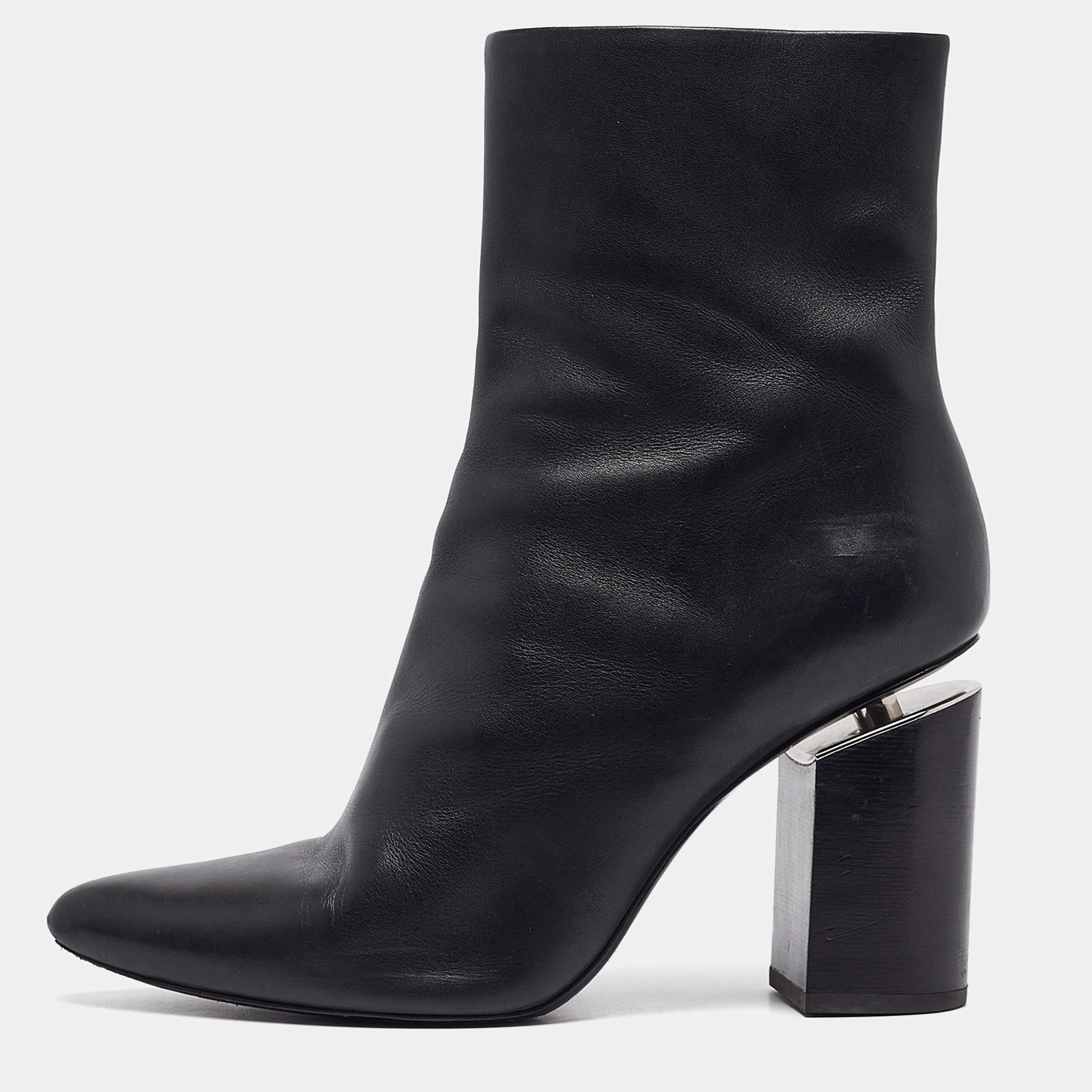Alexander Wang Black Leather Ankle Boots Size 40
