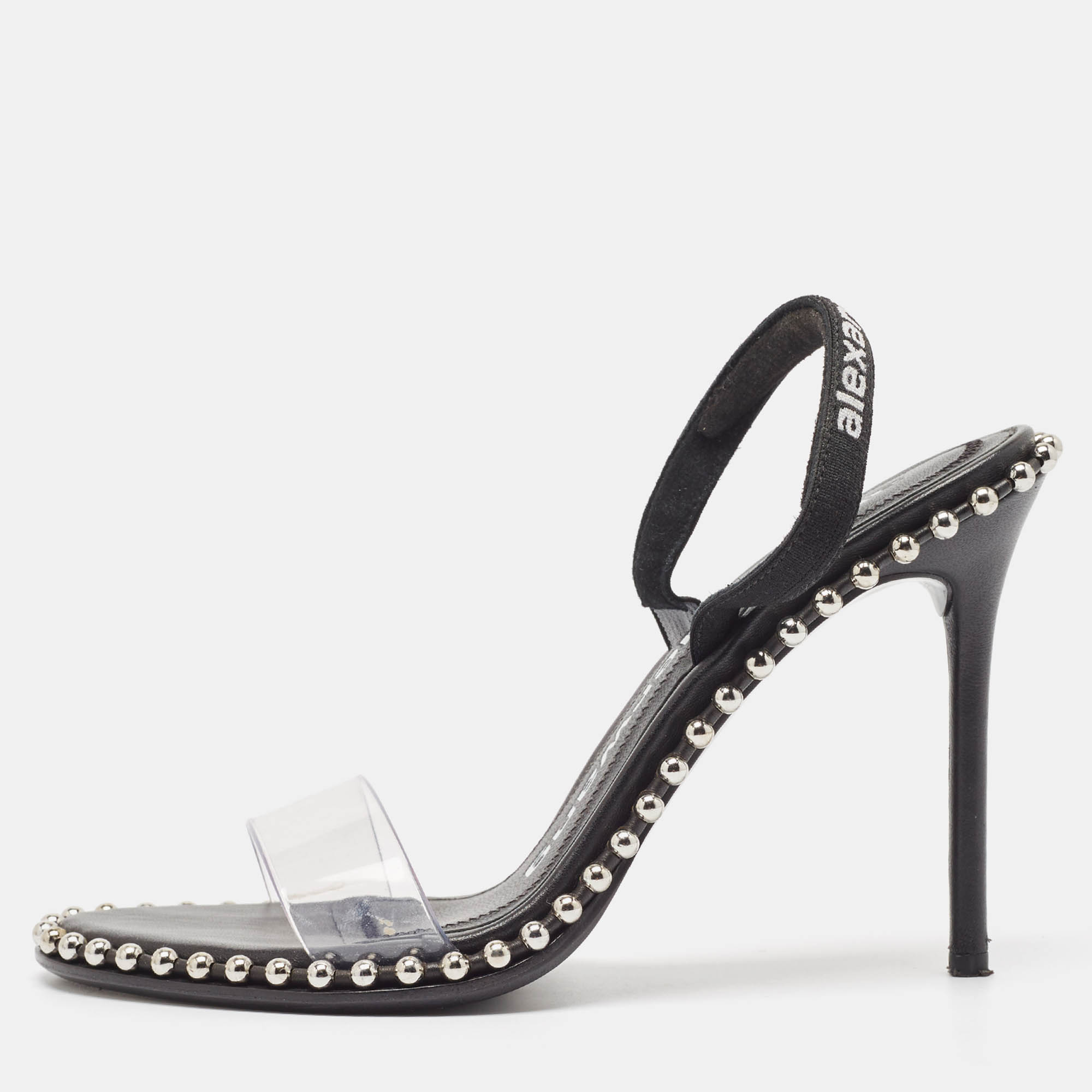 Alexander Wang Black Fabric and PVC Studded Nova Sandals Size 37