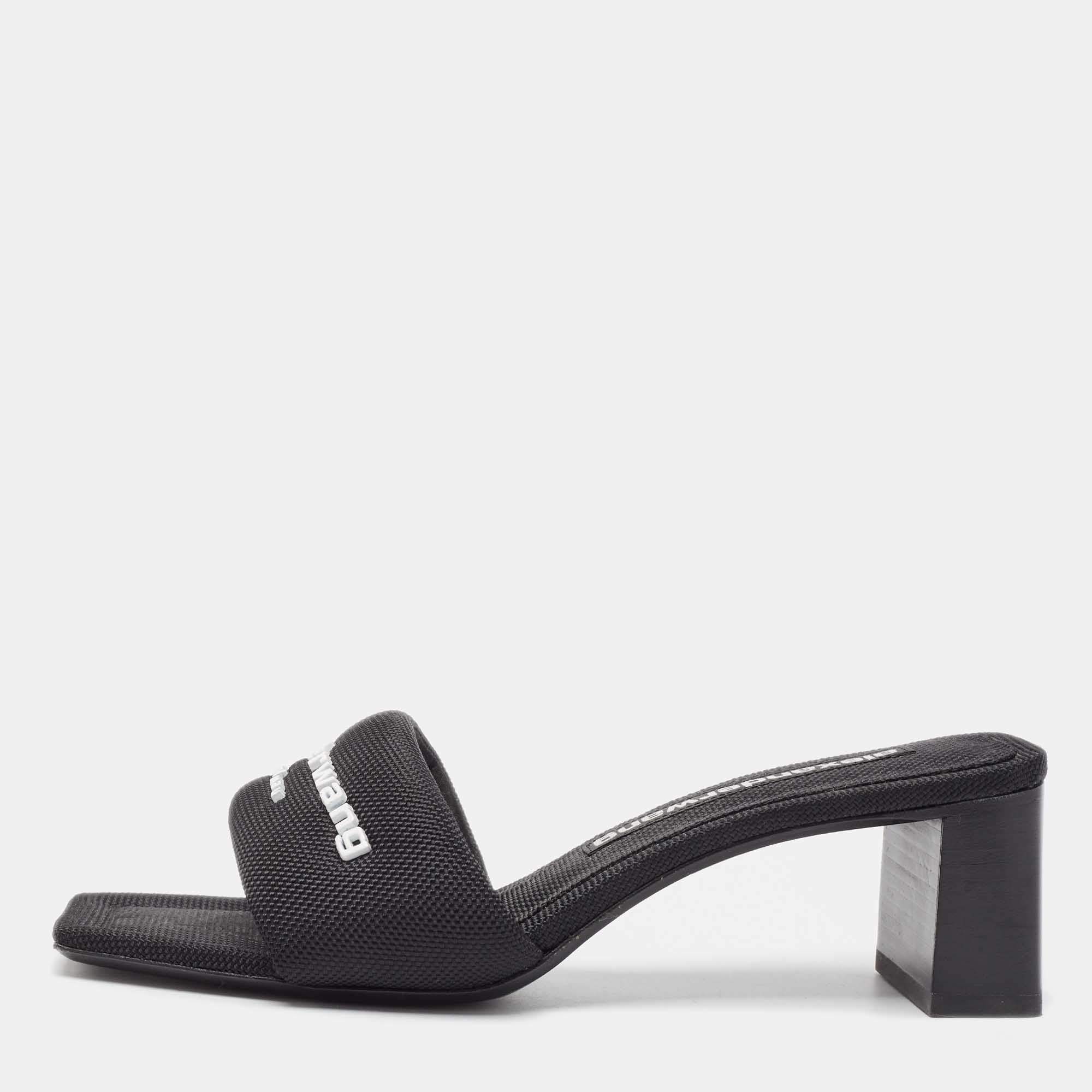 Alexander Wang Black Canvas Anya Slide Sandals Size 36