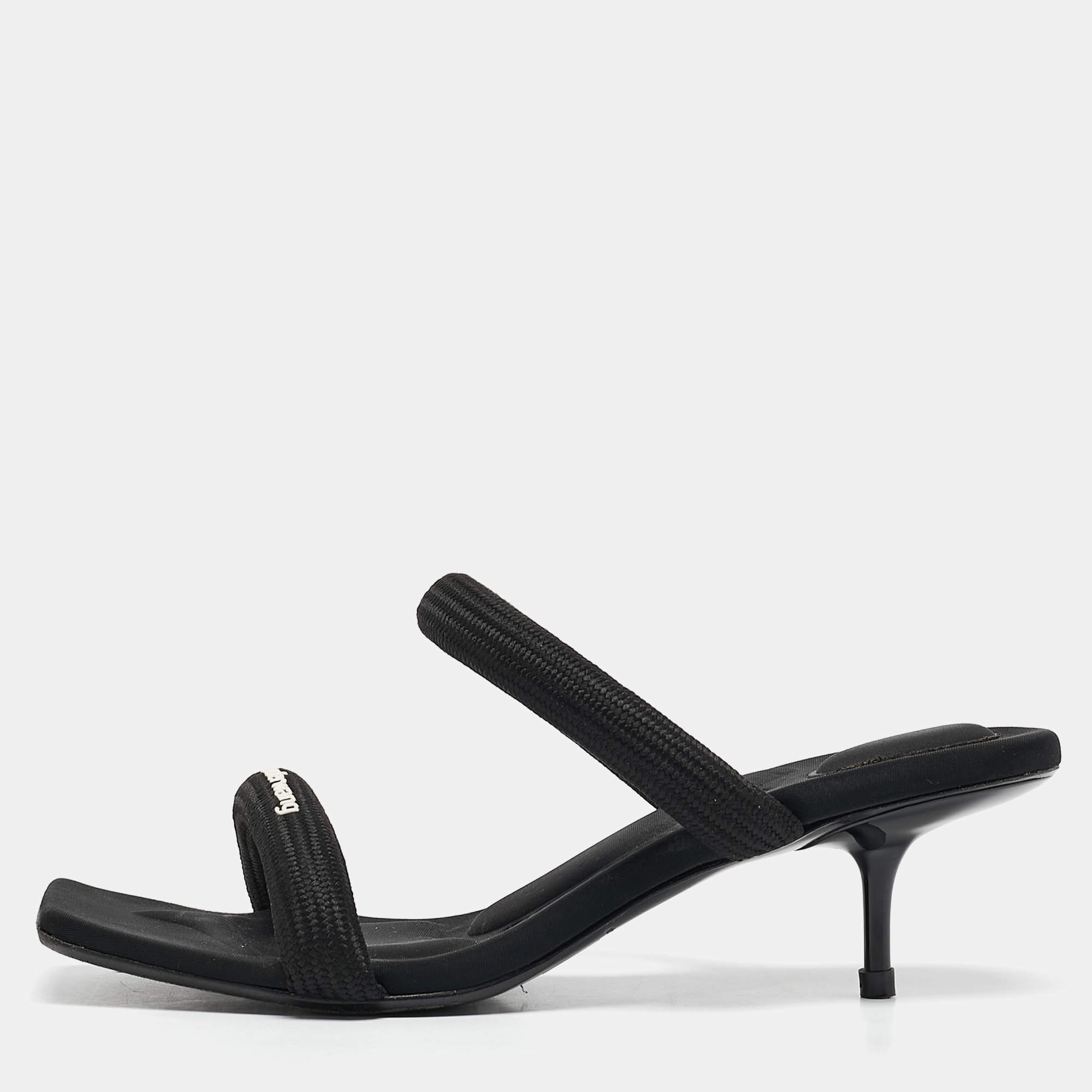 Alexander Wang Black Fabric Logo Print Slide Sandals Size 37