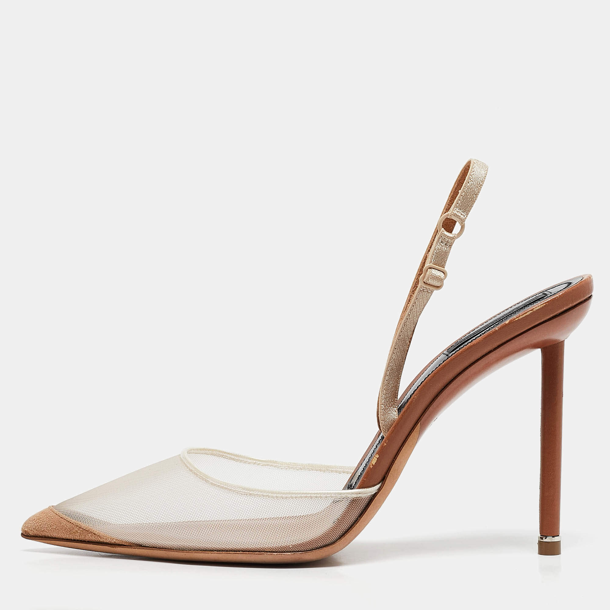 Alexander Wang Beige Mesh and Leather Lovisa Ankle Strap Pumps Size 39