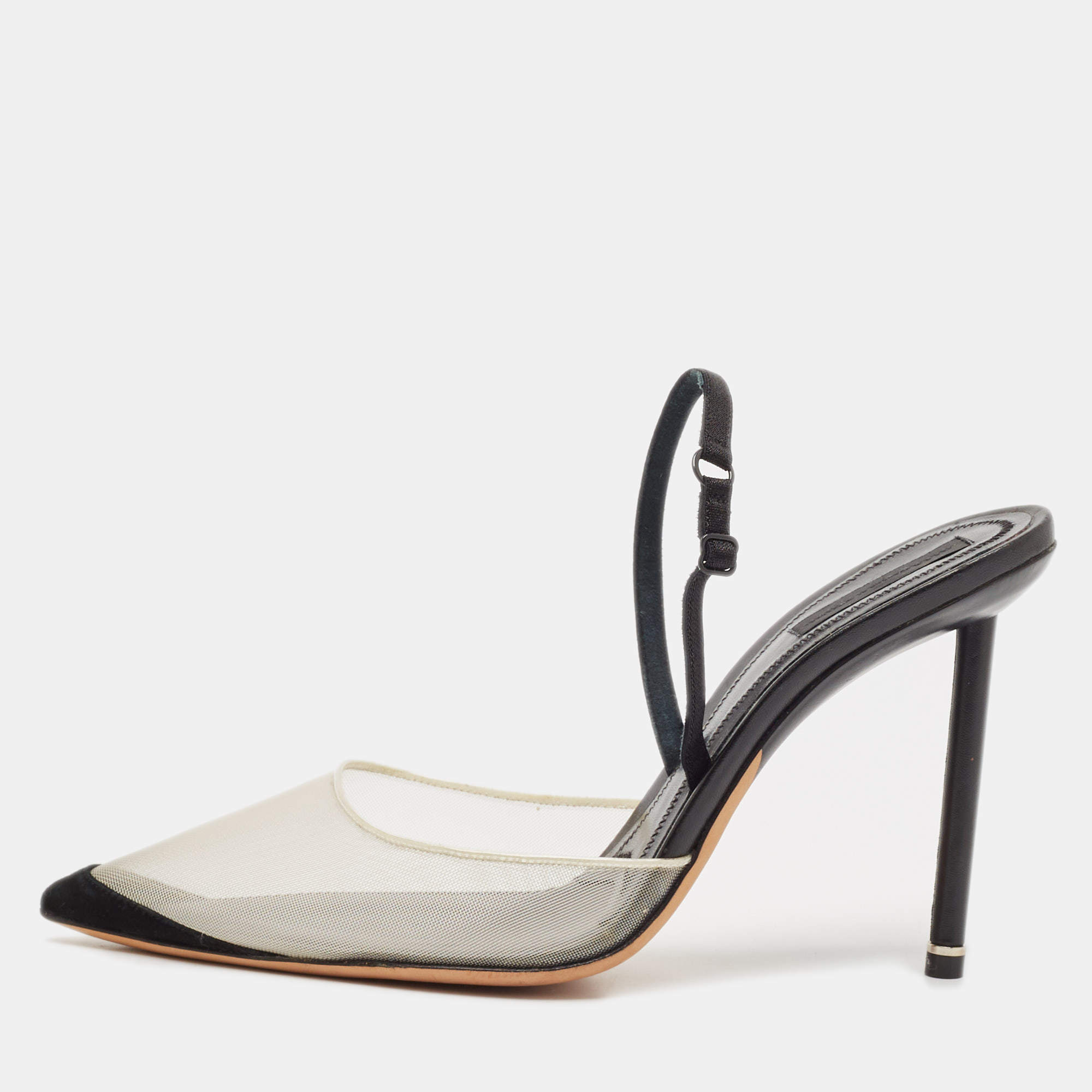 Alexander Wang Black Mesh and Suede Alix Slingback Pumps Size 39