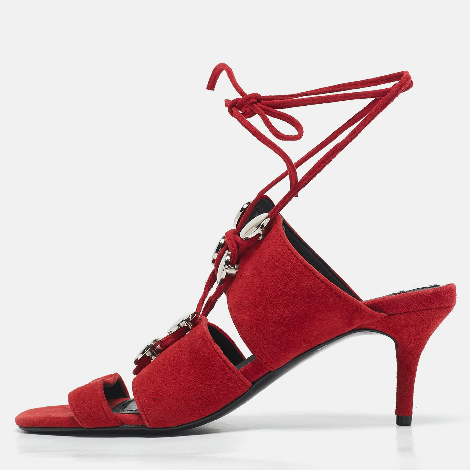 Alexander Wang Red Suede Studded Slide Sandals Size 37