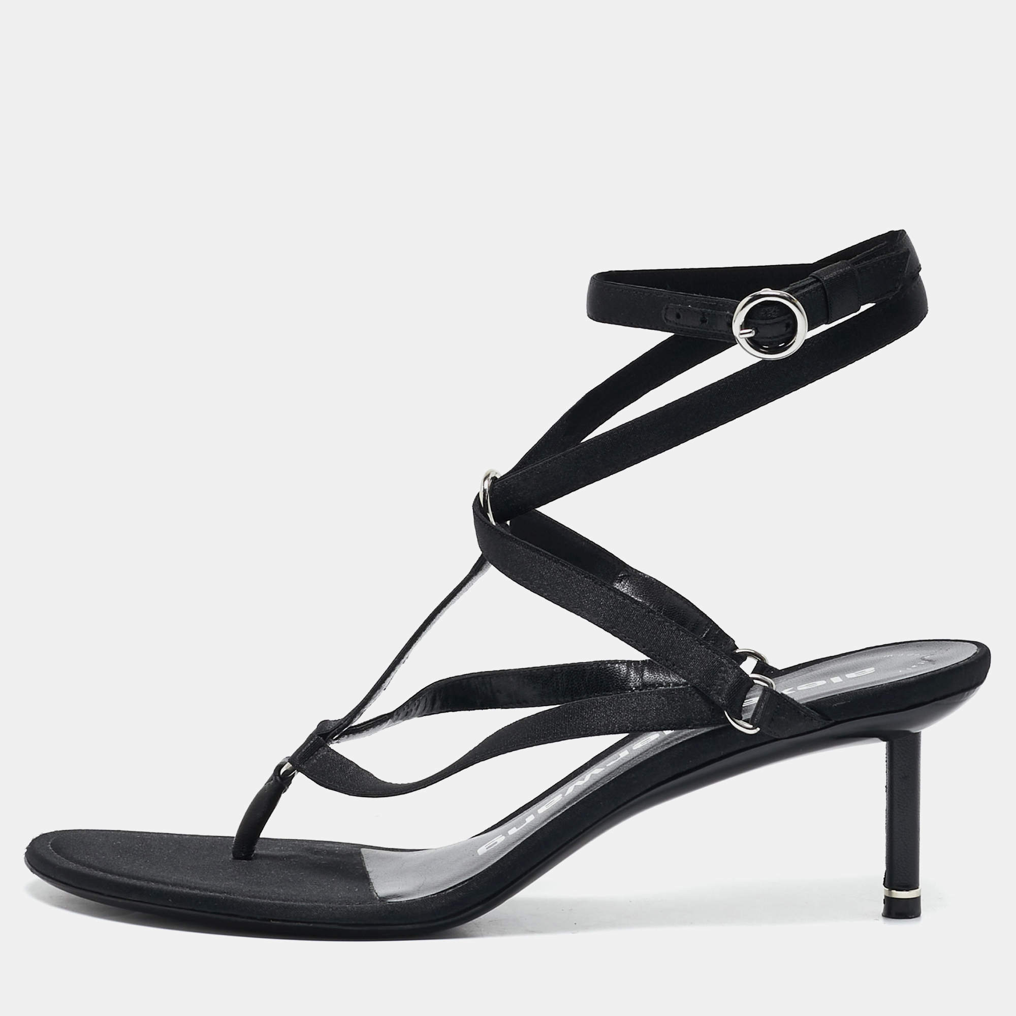 Alexander Wang Black Satin Kit Ankle Tie Sandals Size 40