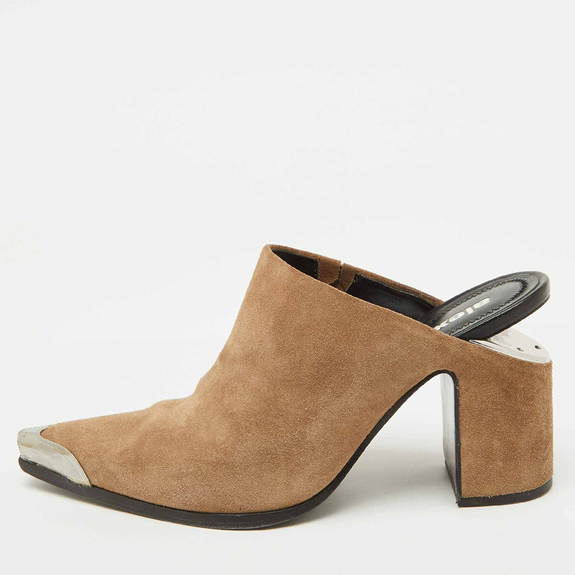 Alexander Wang Brown Suede Block Heel Pointed Toe Mules Size 39