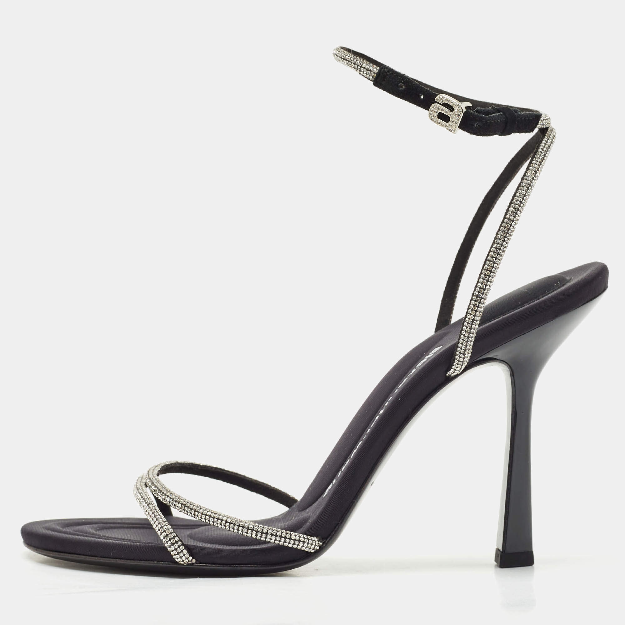 Alexander Wang Black Suede Crystal Embellished Dahlia Sandals Size 38