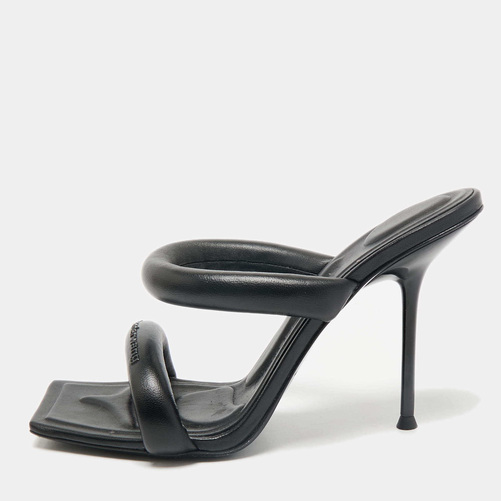 Alexander Wang Black Leather Julie Tubular Slide Sandals Size 39