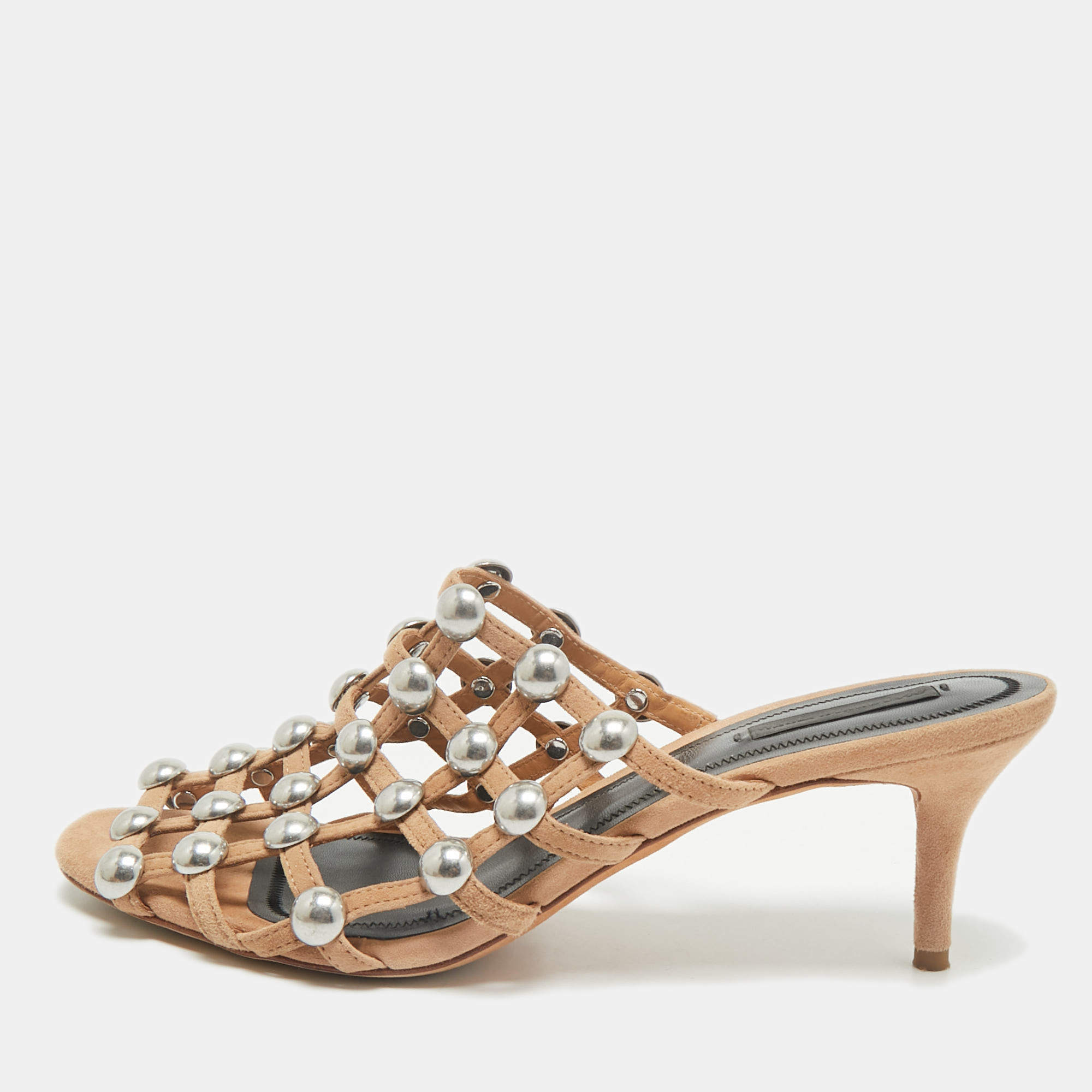 Alexander Wang Nude Suede Sadie Studded Caged Mule Sandals Size 39