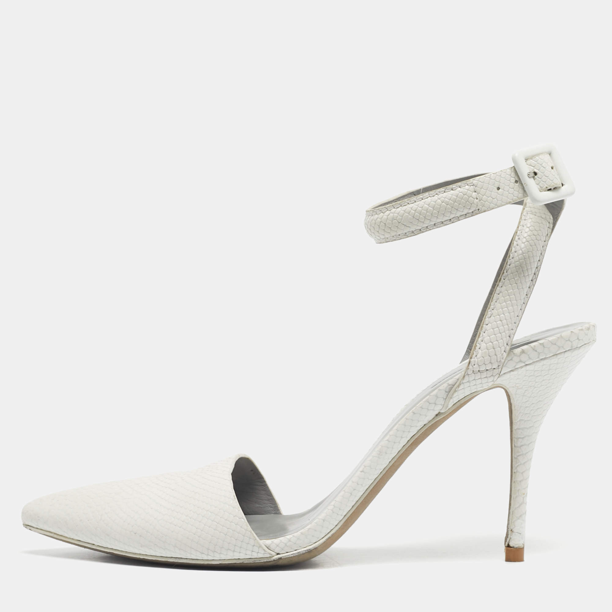 Pre Owned Alexander Wang White Snakeskin Embossed Leather Ankle Strap Pumps Size 40