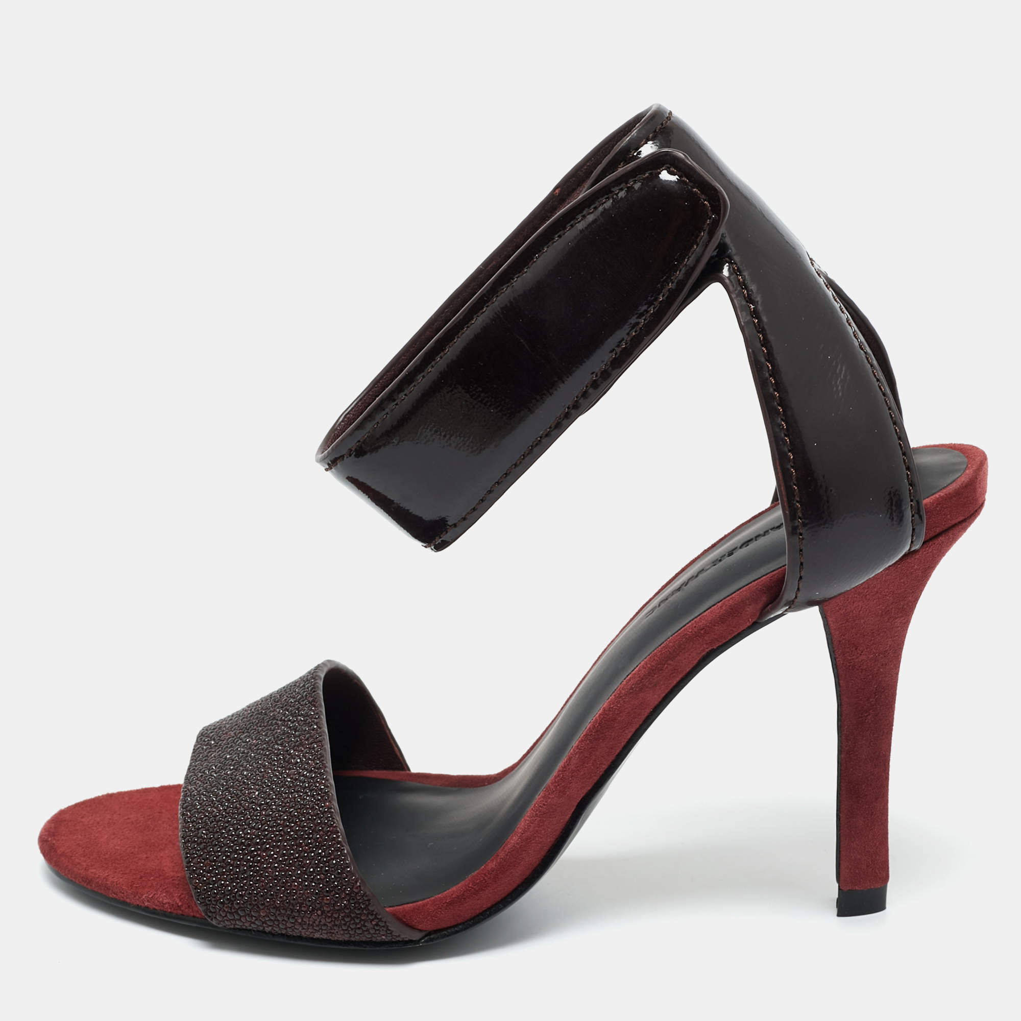 Pre Owned Alexander Wang Burgundy Leather and Suede Antonia Ankle Strap Sandals Size 37