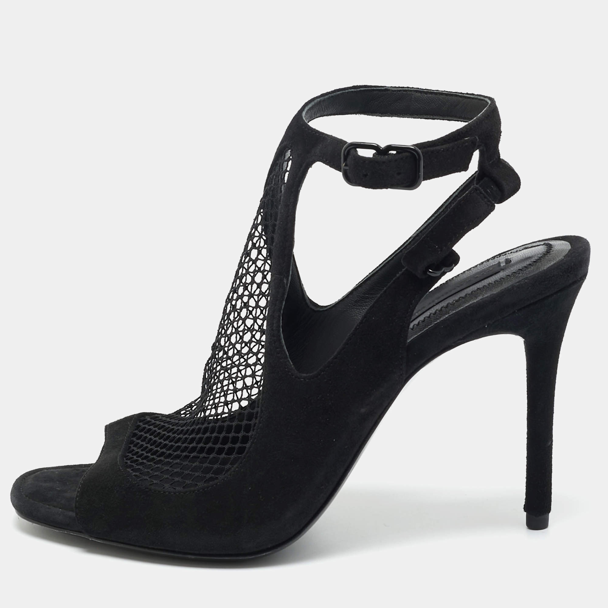 Pre Owned Alexander Wang Black Mesh and Suede Ankle Strap Sandals Size 37