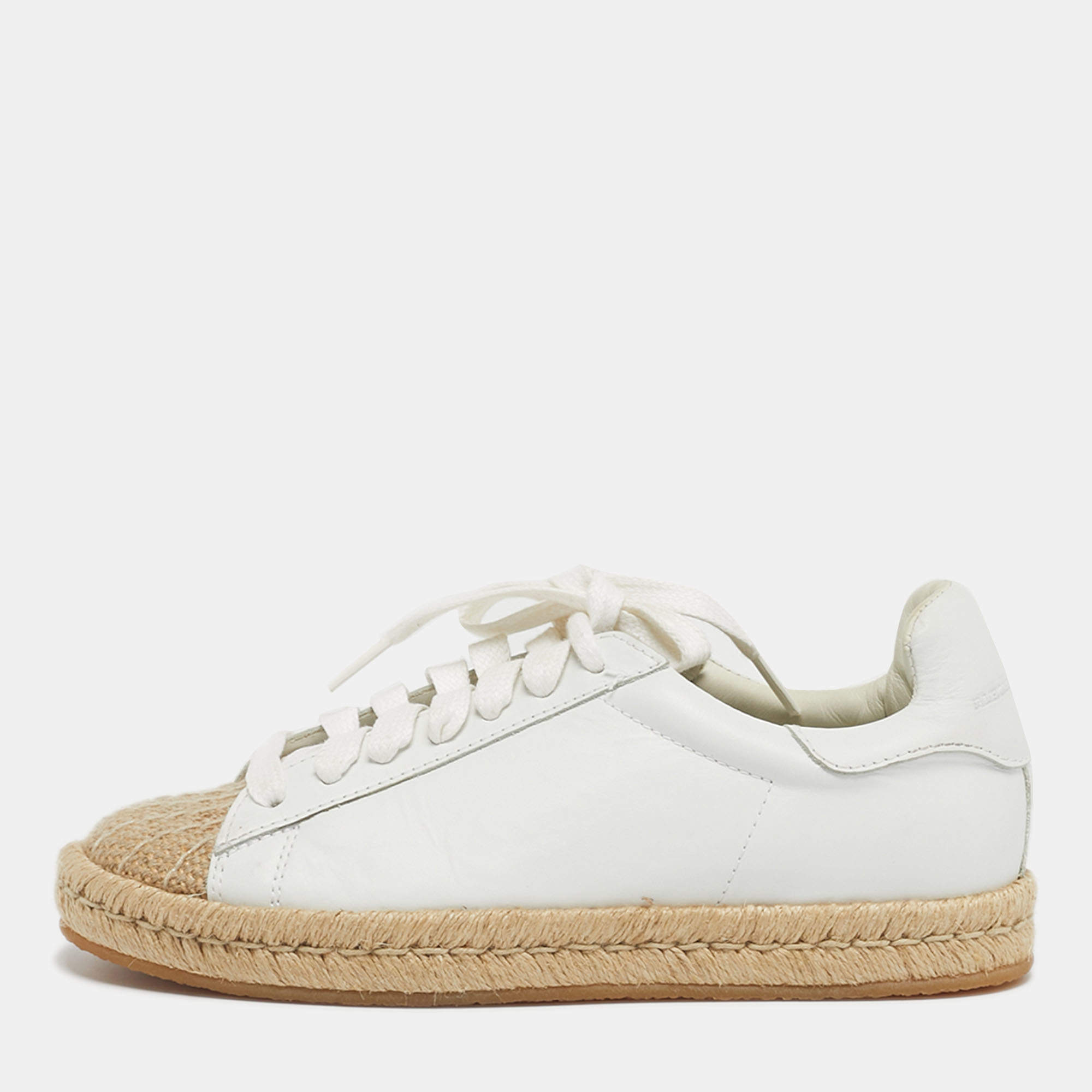 Pre Owned Alexander Wang Size 36 White Leather Jute Cap Toe Espadrille Low Top Sneakers