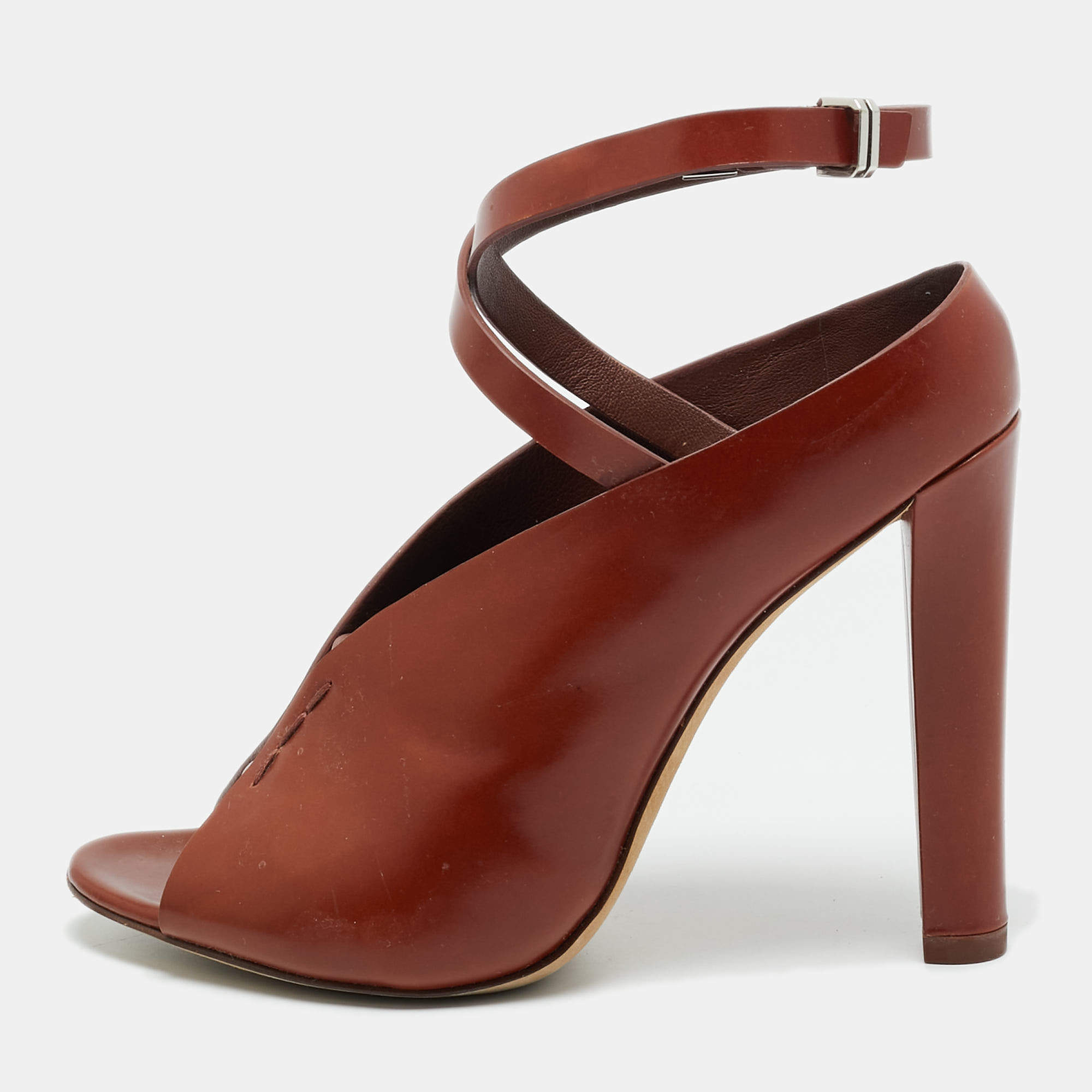 Pre Owned Alexander Wang Size 36.5 Brown Leather Ankle Wrap Pumps