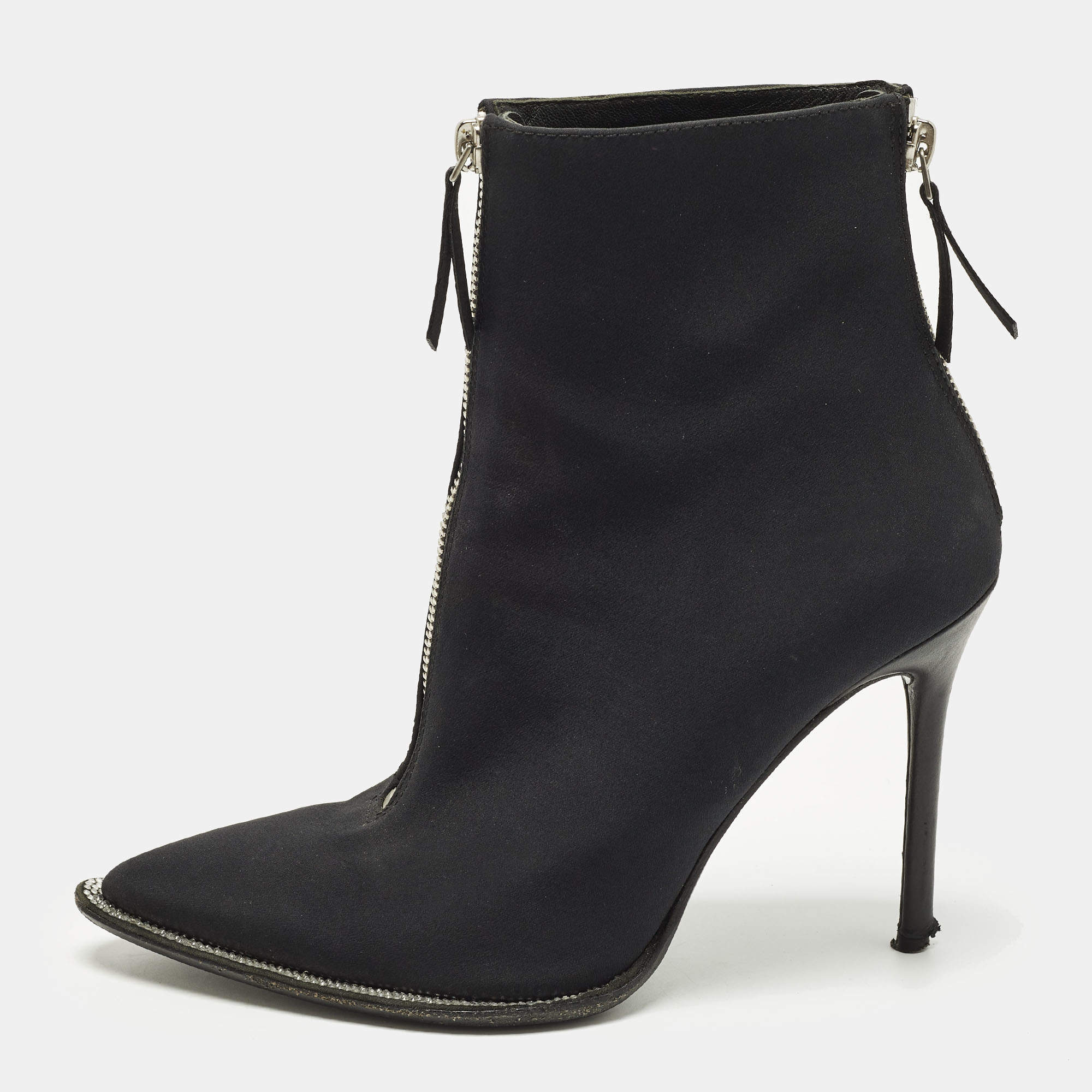 مملوكة مسبقًا Alexander Wang Size 36.5 Black Canvas Ankle Length Pointed Toe Boots