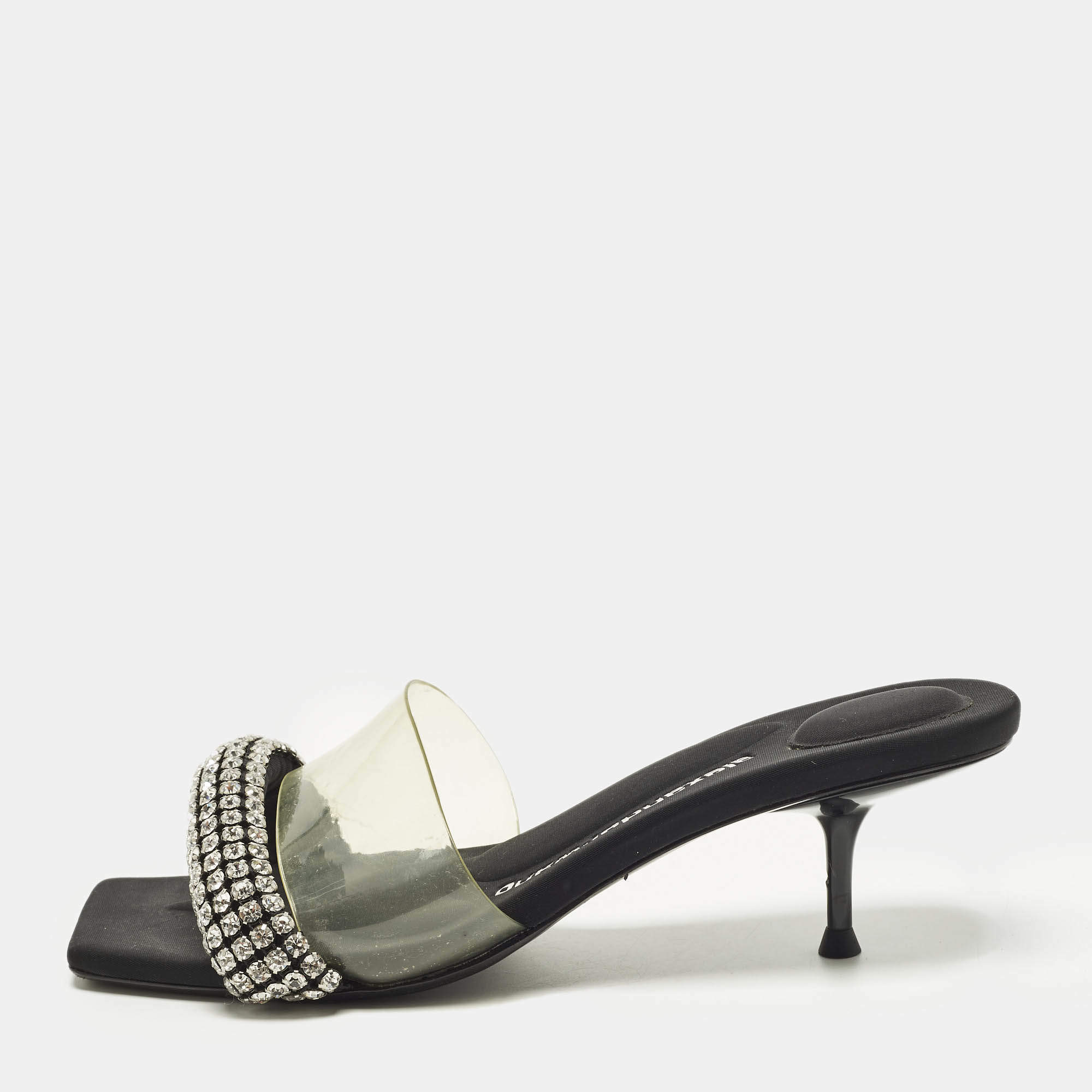 Pre Owned Alexander Wang Jessie Size 37 Black/Transparent Fabric and PVC Slide Sandals