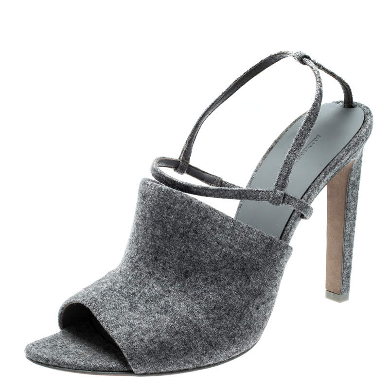 Alexander Wang Grey Wool Fabric Maryna Peep Toe Slingback Sandals Size 39.5
