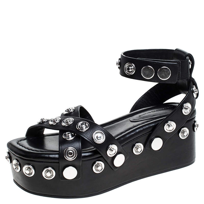 مملوكة مسبقًا Alexander Wang Black Leather Sandrah Flatform Sandals Size 36