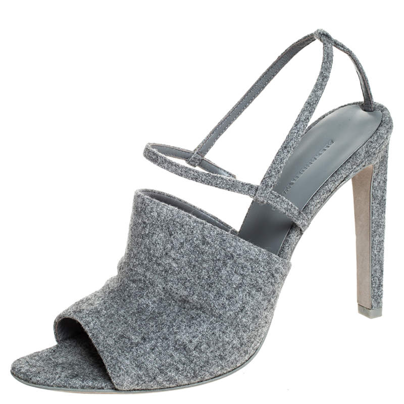 Alexander Wang Grey Wool Fabric Maryna Peep Toe Slingback Sandals Size 38