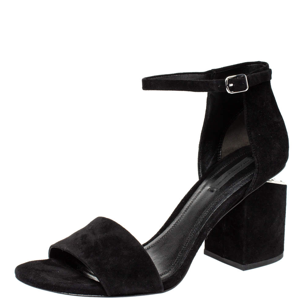 Alexander Wang Black Suede Leather Abbey Block Heel Ankle Strap Sandals Size 40