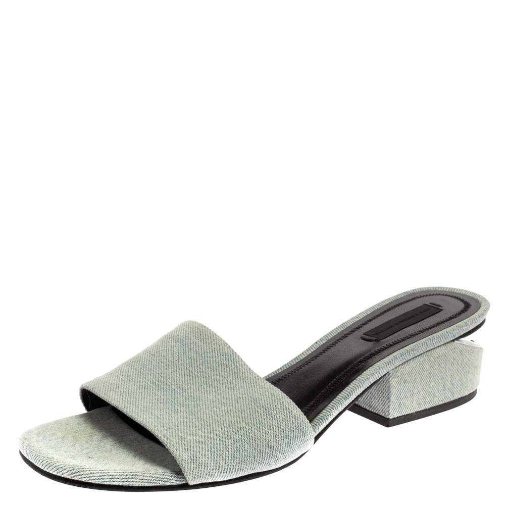 Alexander Wang Blue Denim Fabric Lou Open Toe Mules Size 38.5
