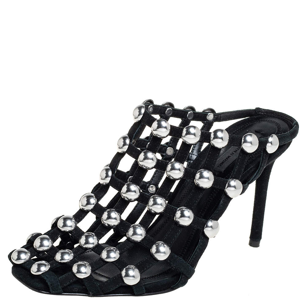 Alexander Wang Black Suede Embellished Sadie Mules Size 37