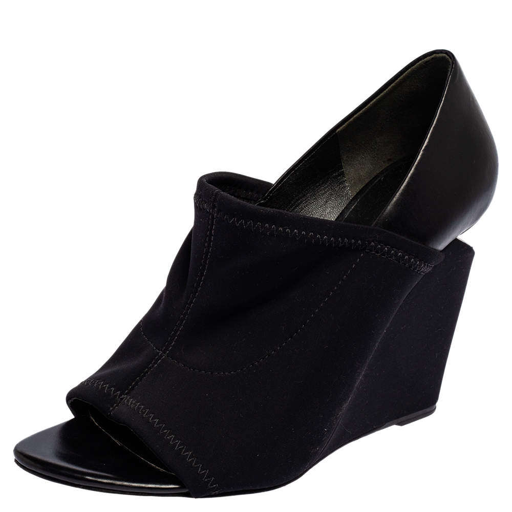 Alexander Wang Black Leather And Stretch Fabric Alla Wedge Pumps Size 38