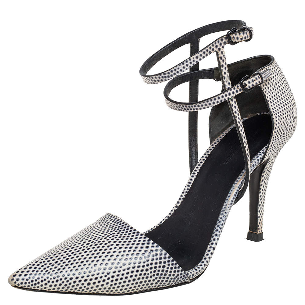 Alexander Wang Black/White Lizard Embossed Leather D'Orsay Pumps Size 40