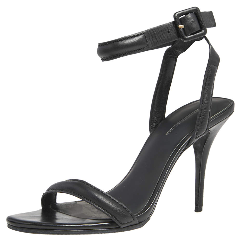 Pre Owned صندل اليكساندر وانغ ملتف حول الكاحل أنتونيا جلد أسود مقاس 37