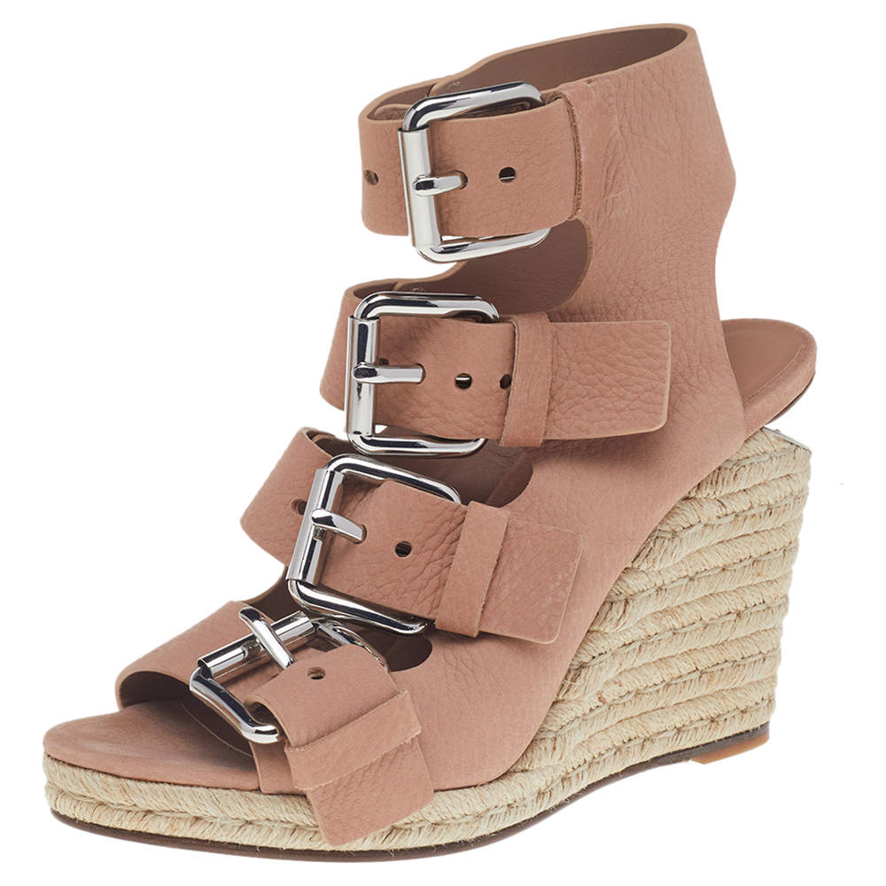 Alexander Wang Beige Leather Buckle Ankle Cuff Espadrille Sandals Size 39
