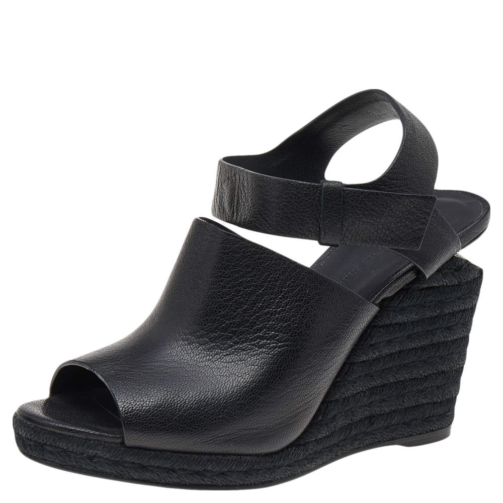 Pre Owned Alexander Wang Black Leather Wedge Espadrille Sandals Size 39