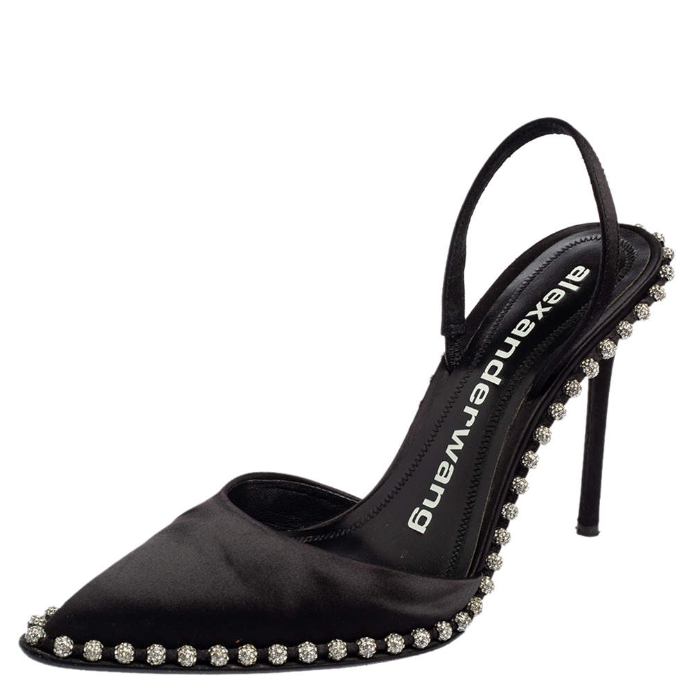 Alexander Wang Black Satin Rina Pointed-Toe Sandals Size 38