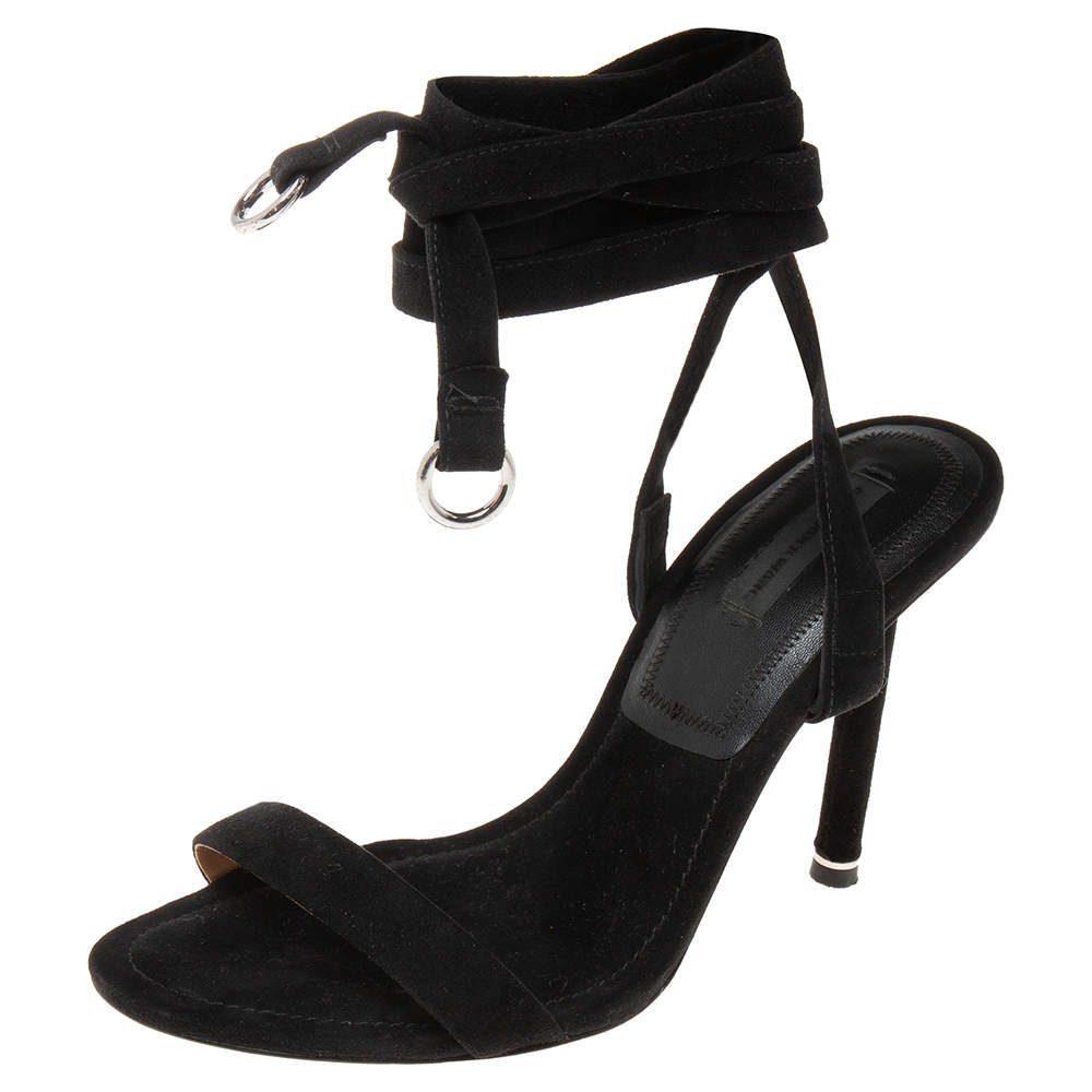 Alexander Wang Black Suede  Ankle Wrap Sandals Size 38