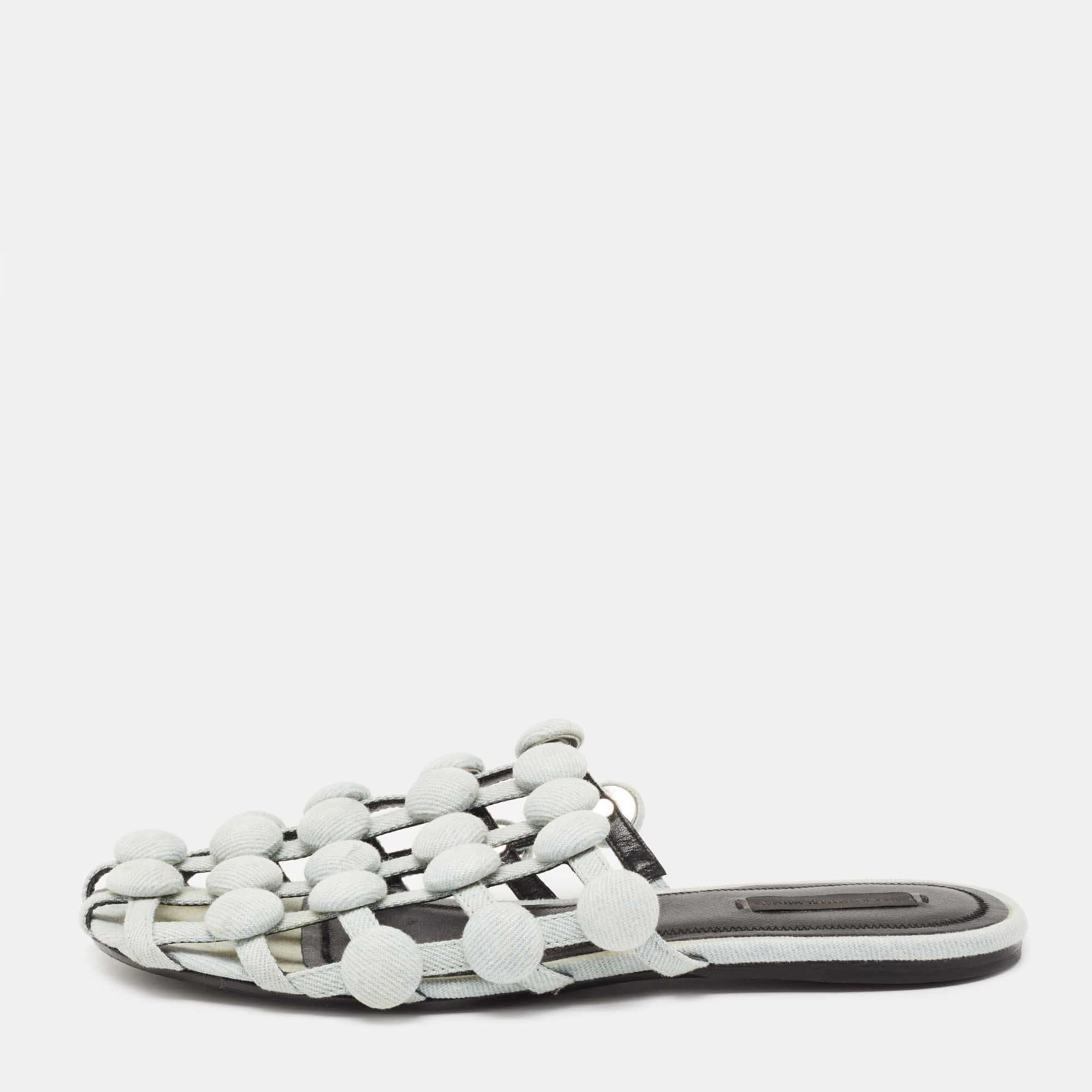 Alexander Wang Light Blue Denim Amelia Flat Slides Size 39