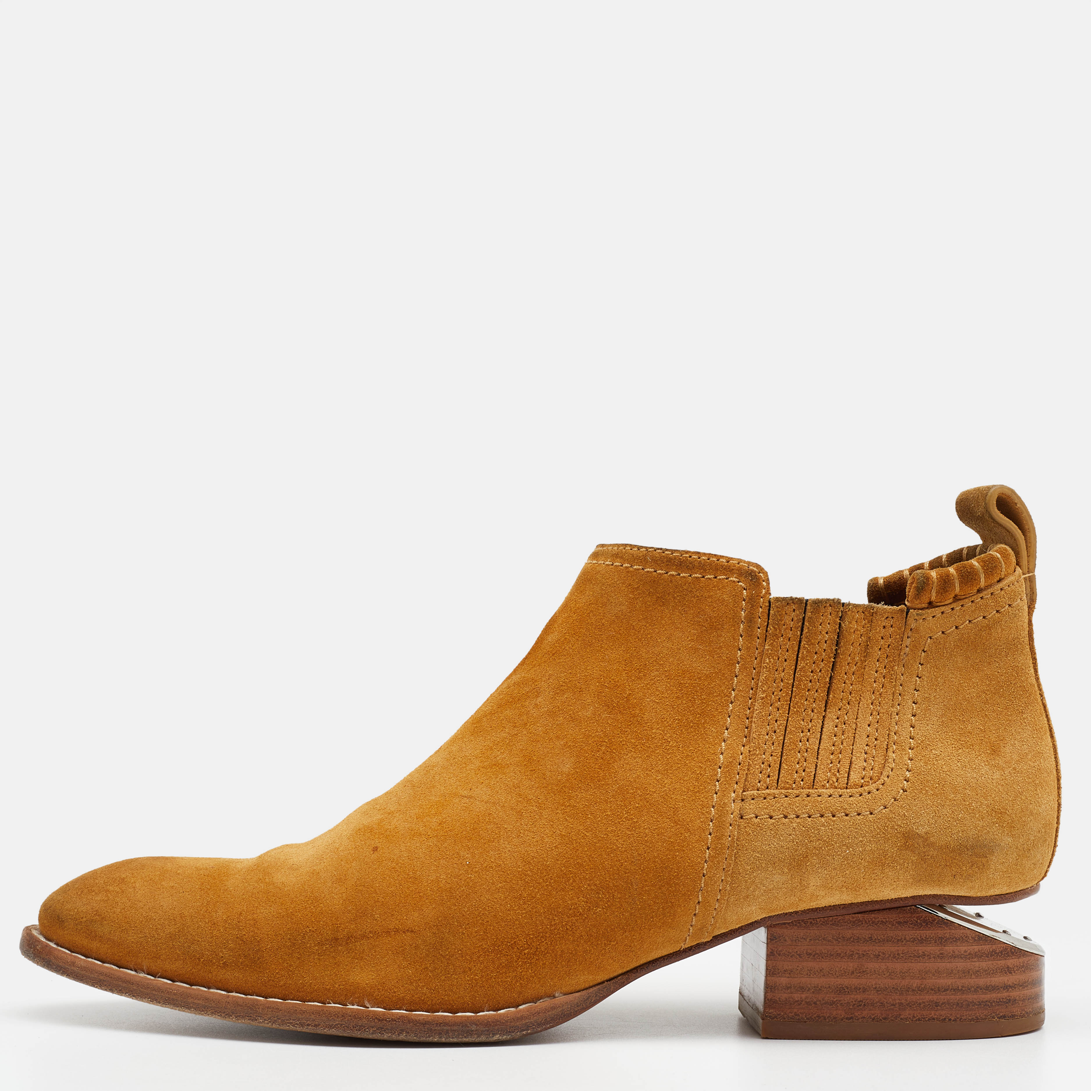 Alexander Wang Mustard Suede Cut Out Kori Ankle Booties Size 38