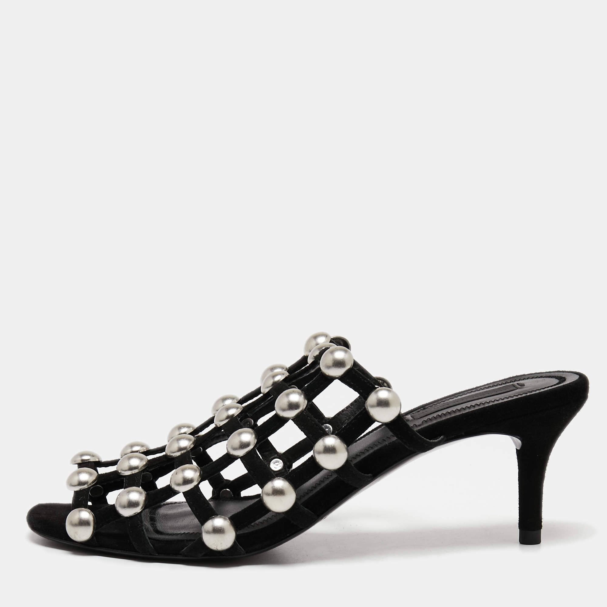 Alexander Wang Black Suede Studded Slide Sandals Size 37