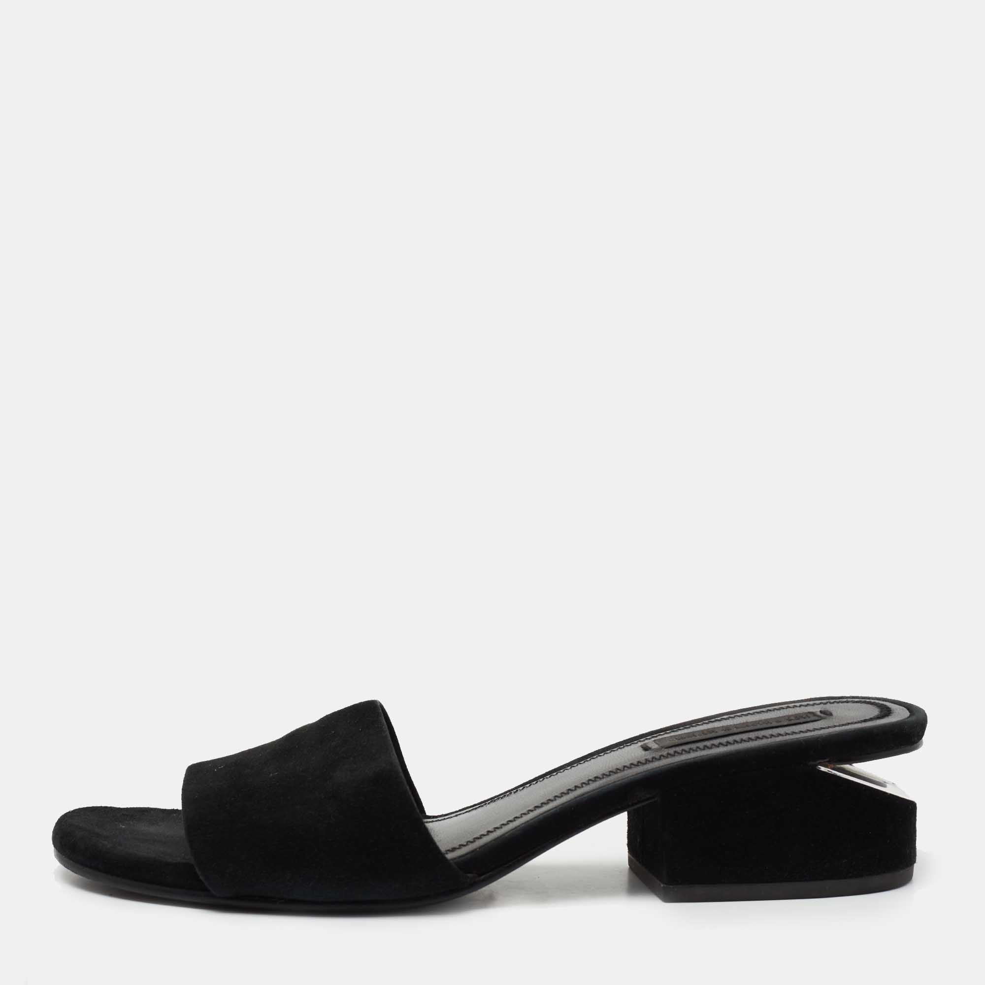 Pre Owned Alexander Wang Black Suede Lou Slide Sandals Size 36