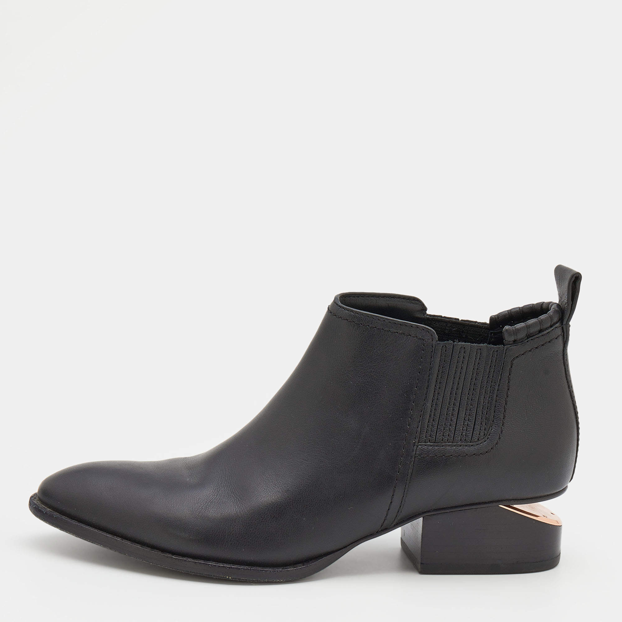 Alexander Wang Black Leather Gabi Ankle Length Boots Size 38