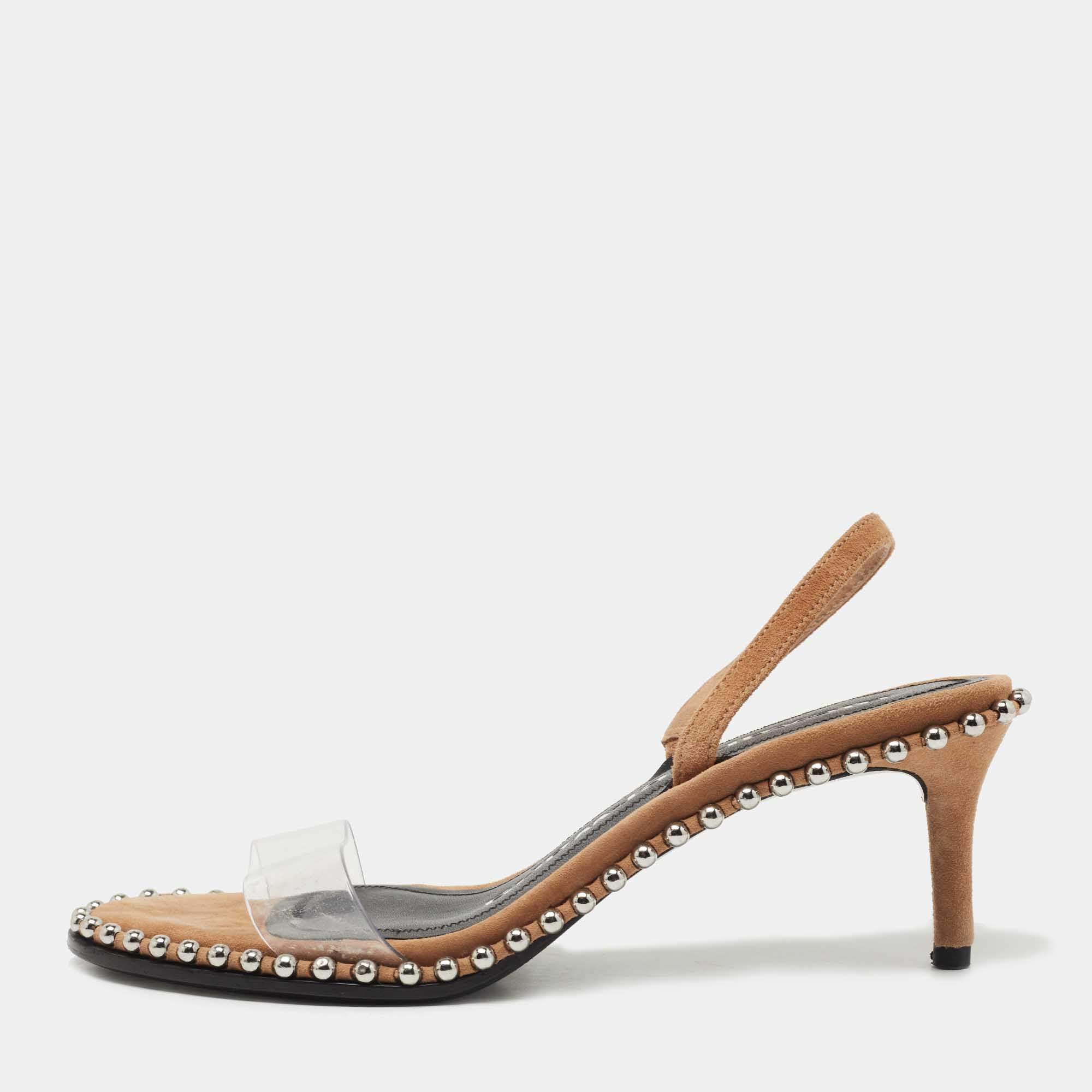 Alexander Wang Beige Suede and PVC Nova Slingback Sandals Size 37