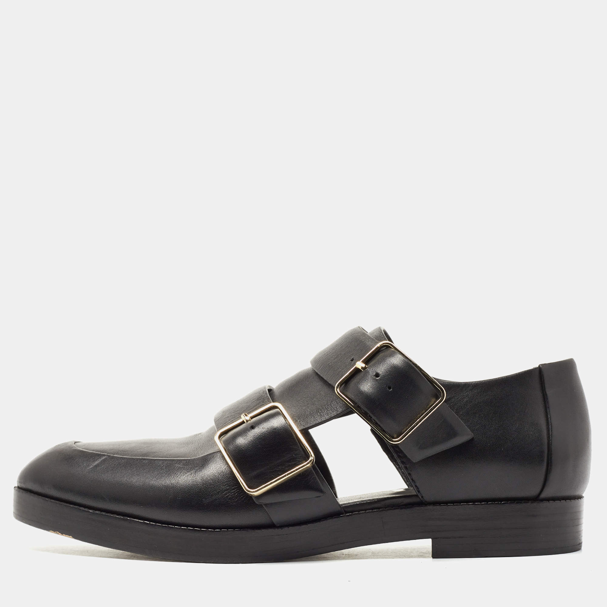 Alexander Wang Black Leather Double Cutout Monk Strap Loafers Size 38