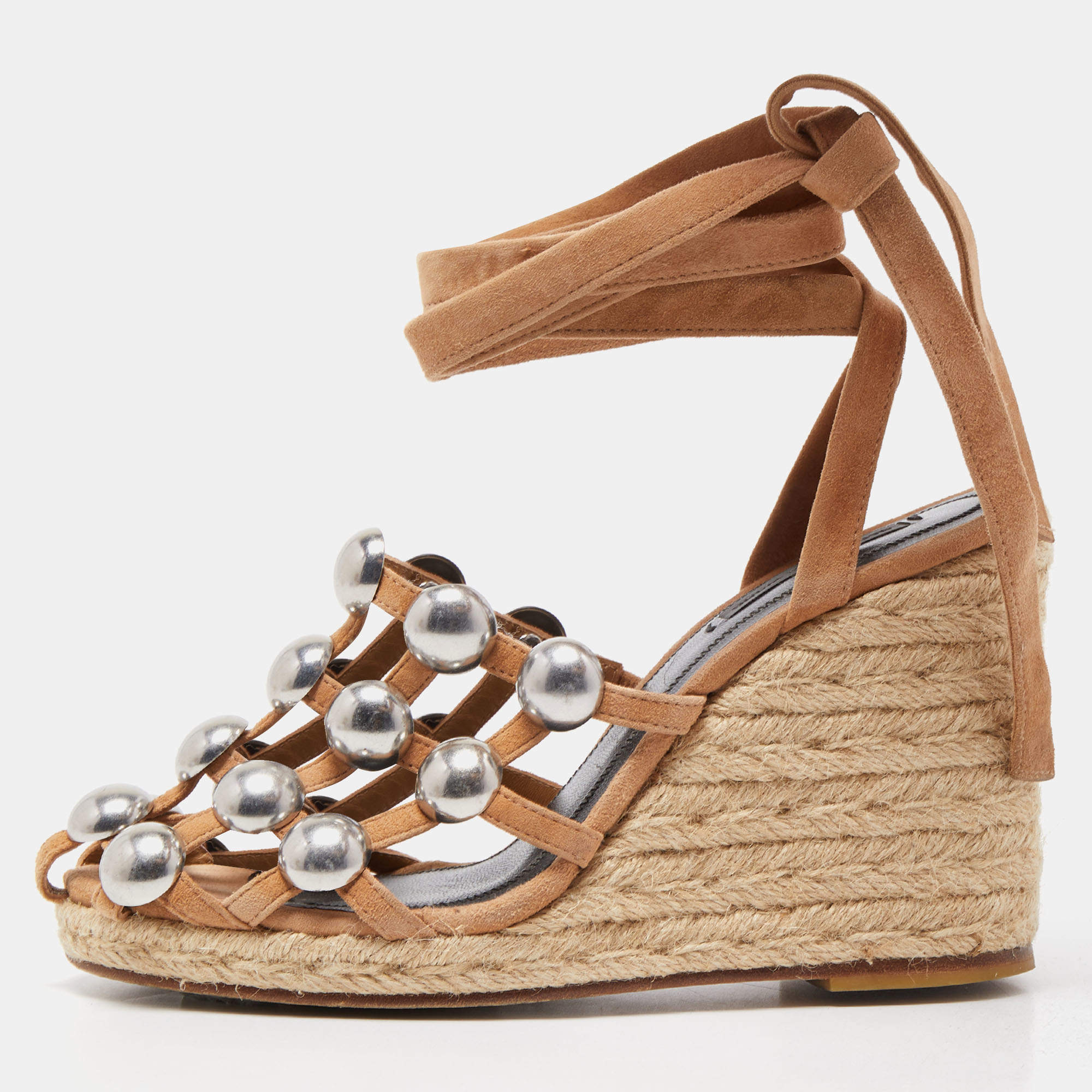 Alexander Wang Brown Suede Wedge Ankle Sandals Size 37