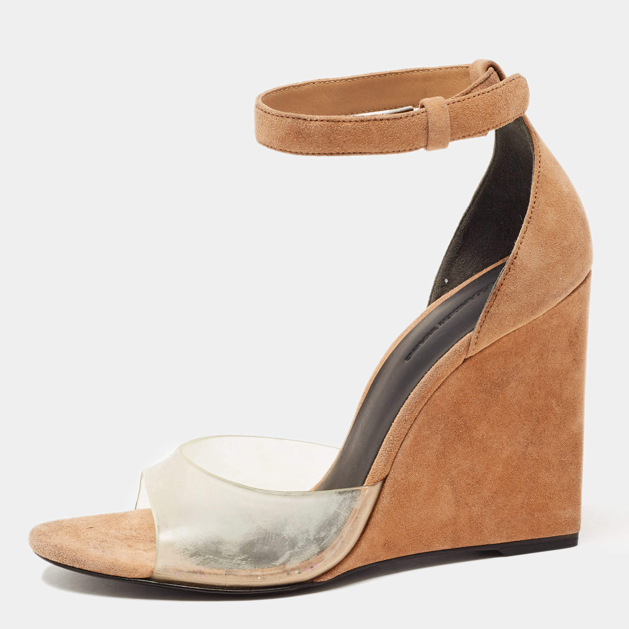 Alexander Wang Beige Suede and PVC Erika Wedge Sandals Size 38.5