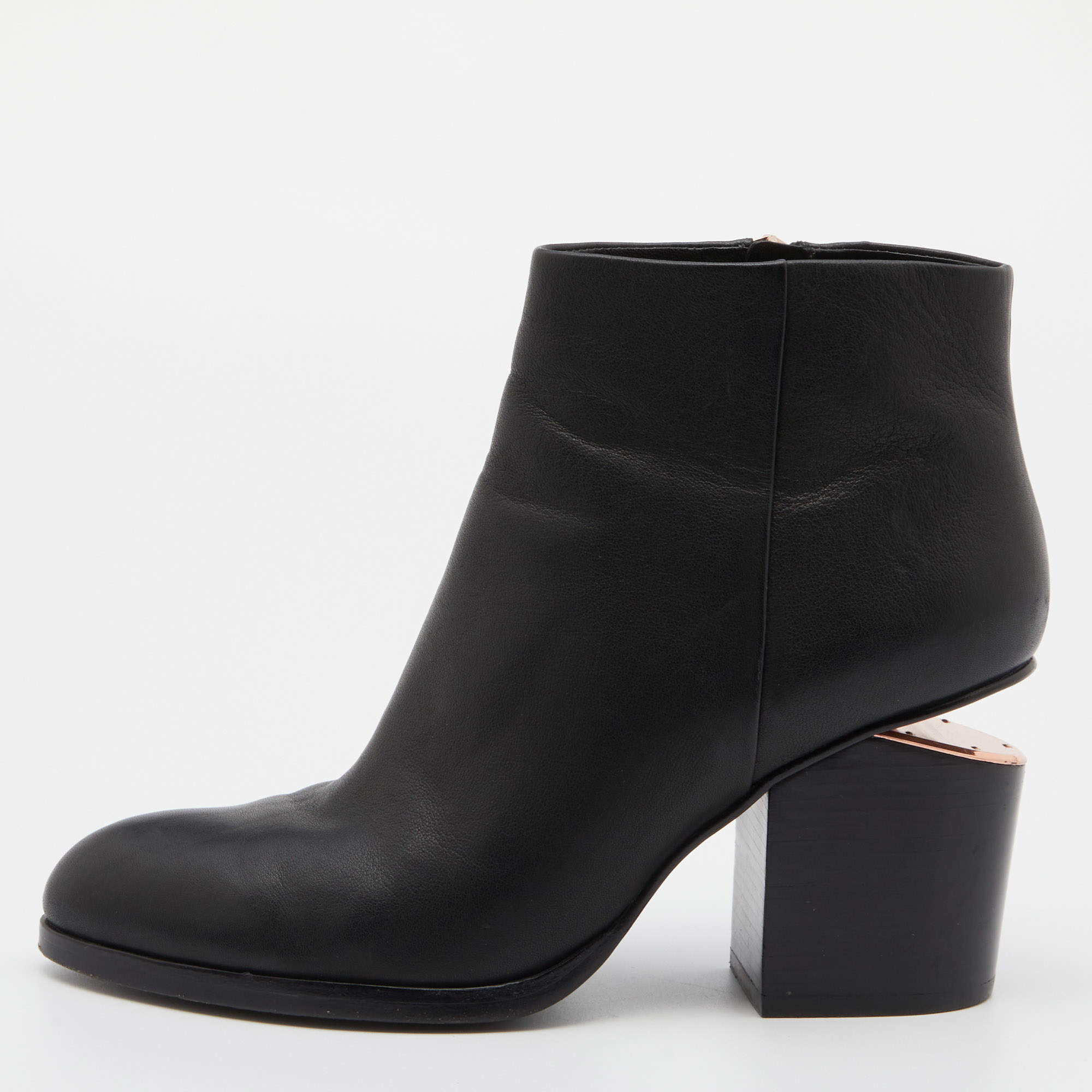 Pre Owned Alexander Wang Black Leather Gabi Ankle Booties Size 39.5