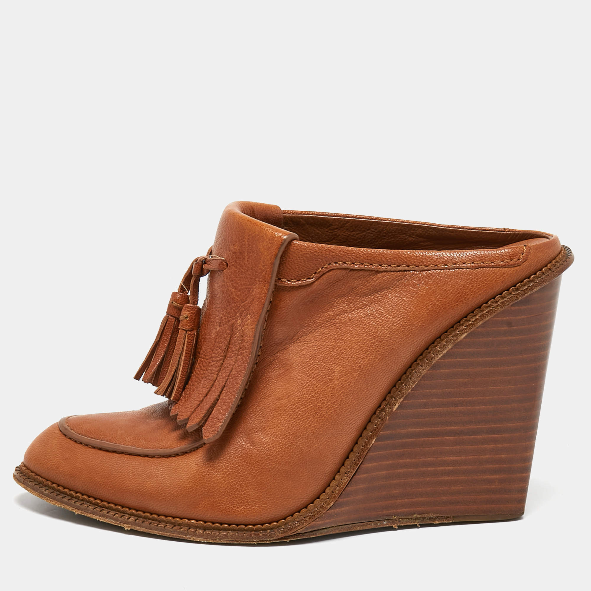Alexander Wang Tan Leather Trish Wedge Mules Size 38