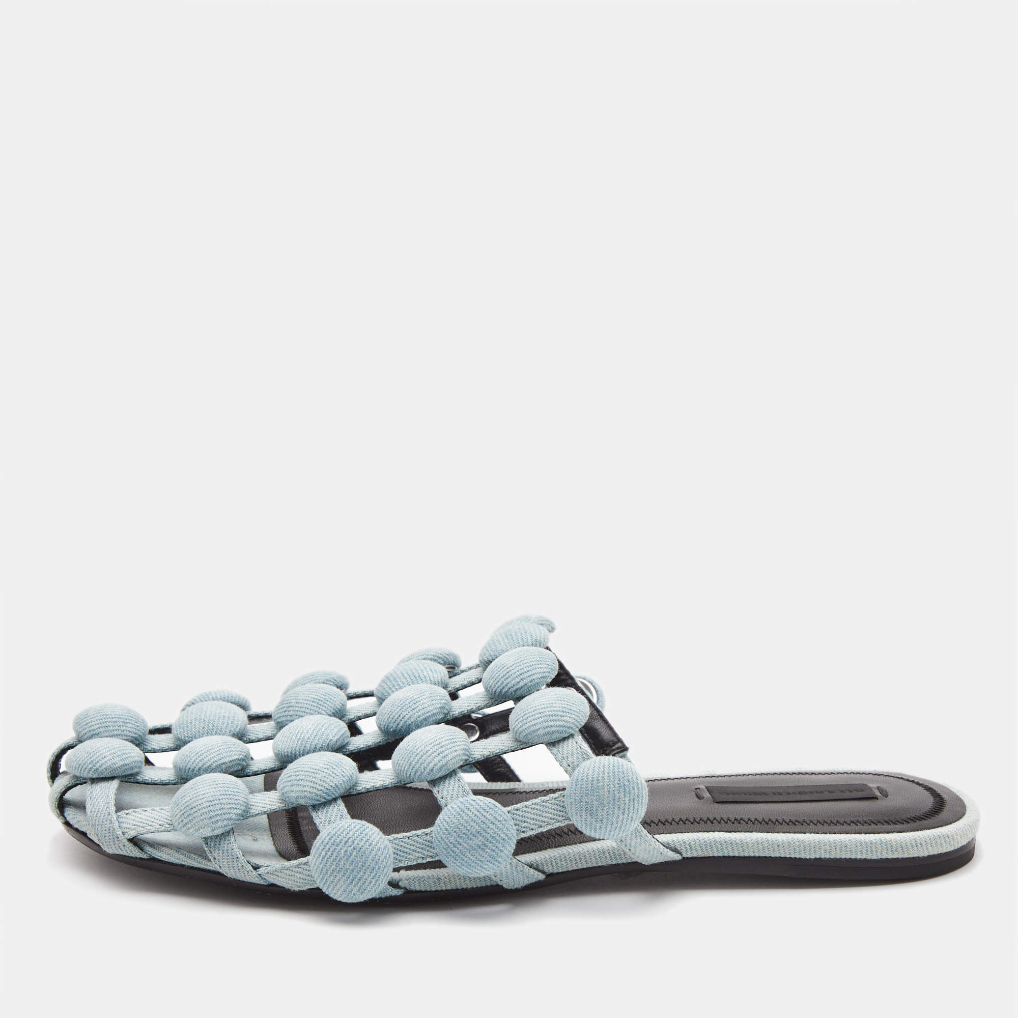 Alexander Wang Grey Denim Fabric Amelia Cutout Flat Mules Size 38